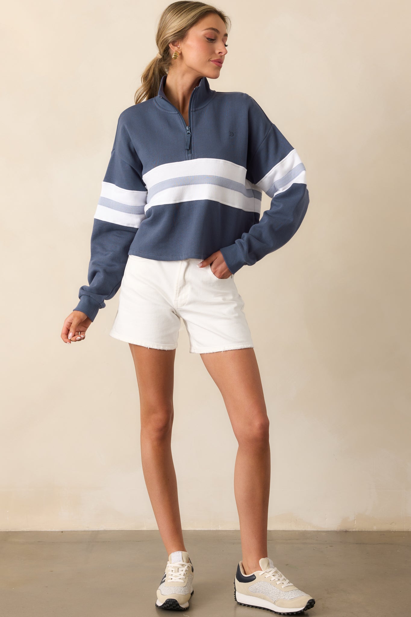 Z Supply Worn Blue All Day Rugby Sweatshirt