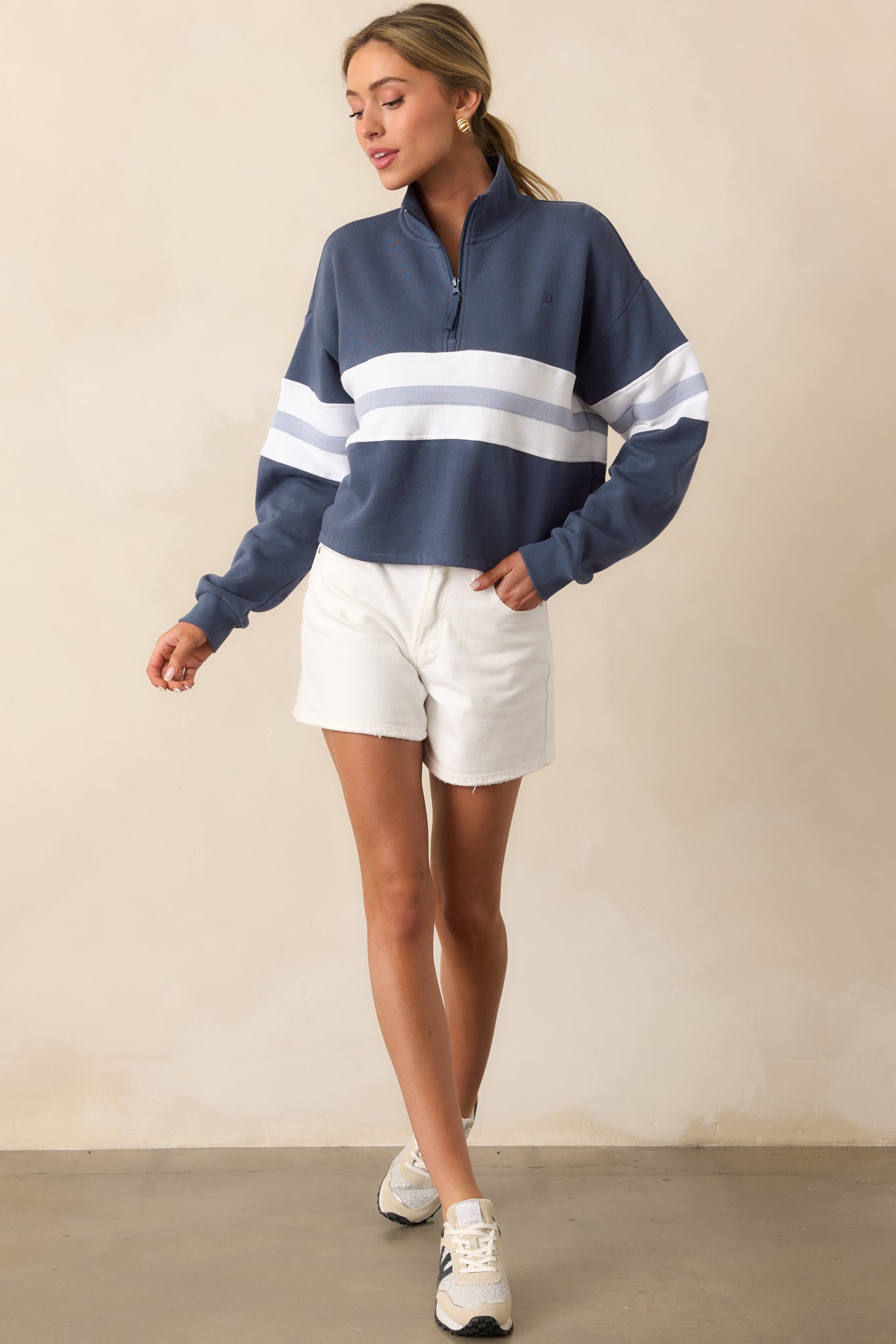 Z Supply Worn Blue All Day Rugby Sweatshirt