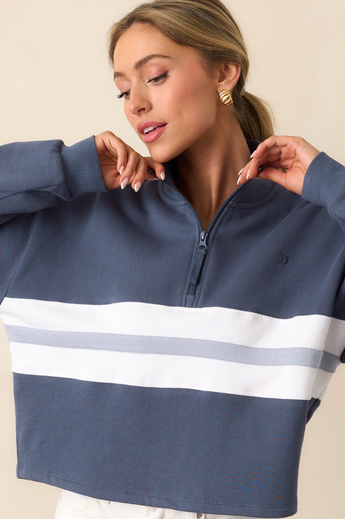 Z Supply Worn Blue All Day Rugby Sweatshirt