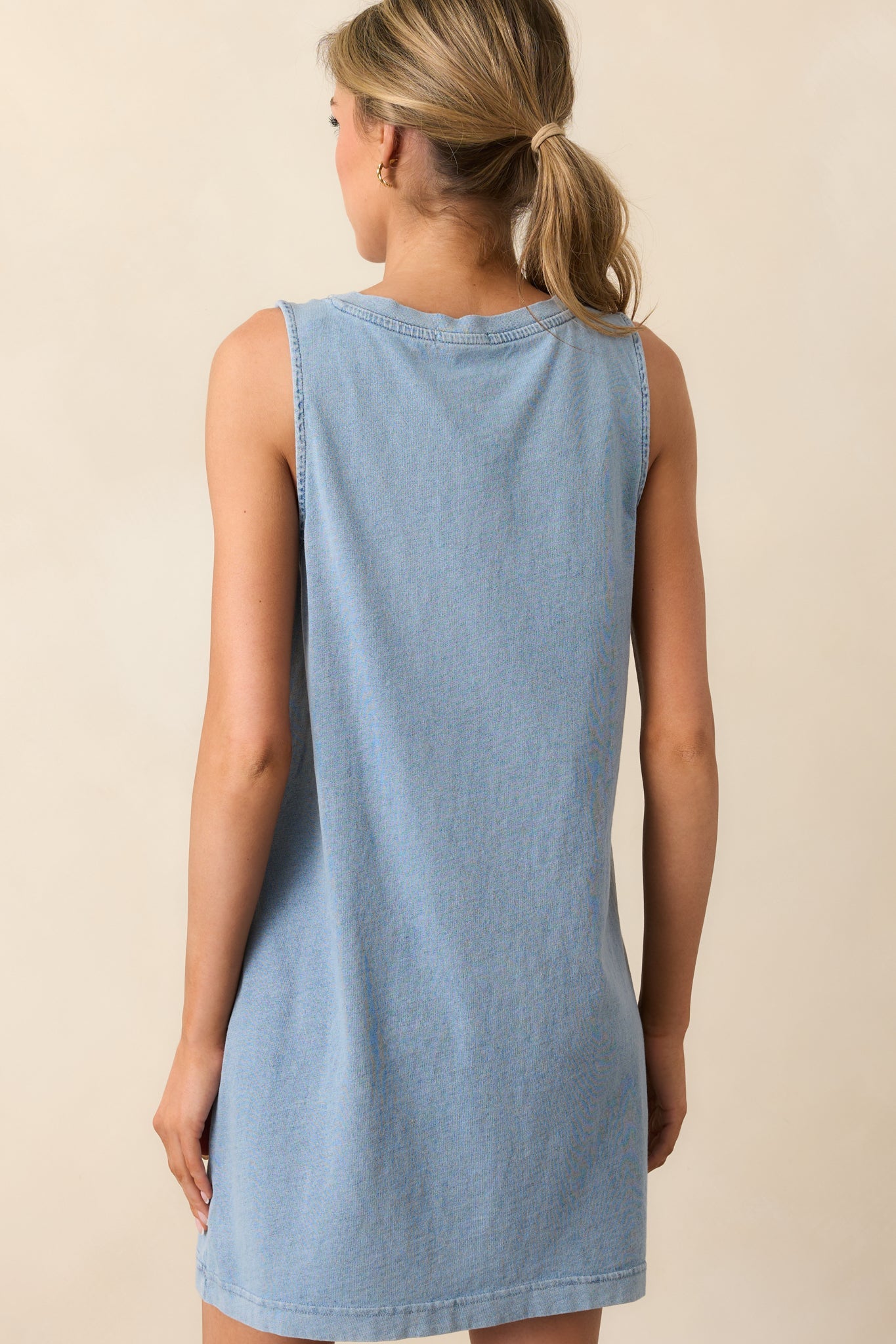 Z Supply Medium Indigo Sloane V-Neck Jersey Denim Mini Dress