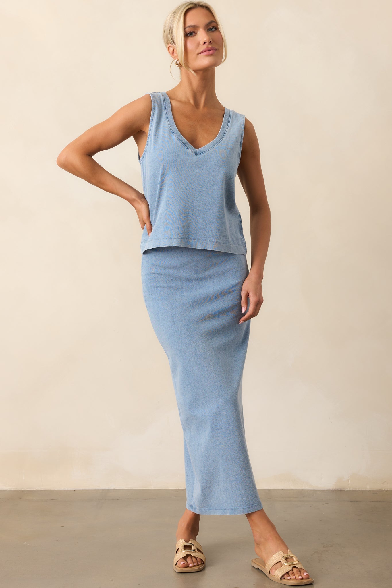 Z Supply Medium Indigo Gail Jersey Denim Midi Skirt