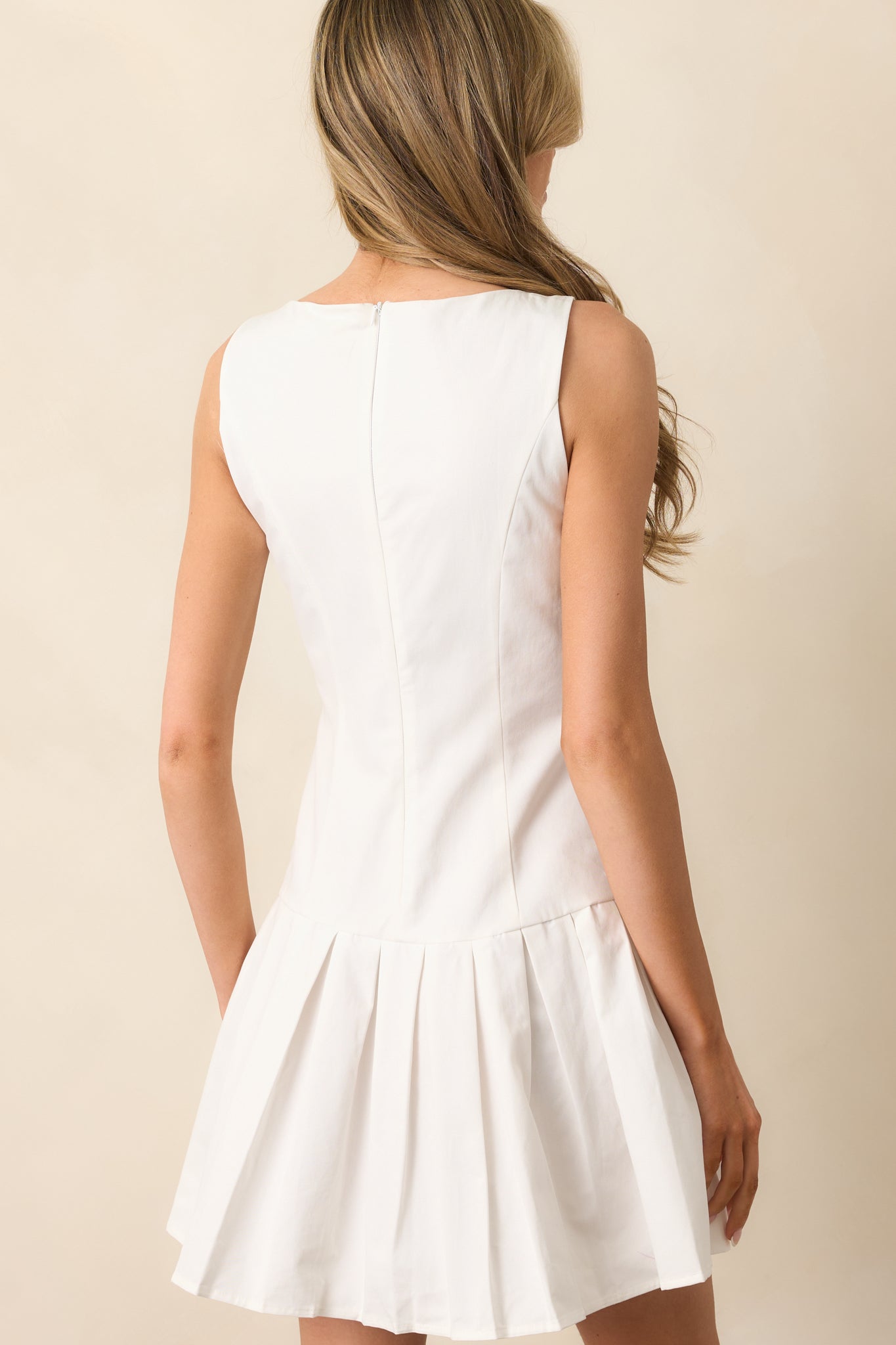 Here's The Thing White Cotton Button Front Drop Waist Mini Dress