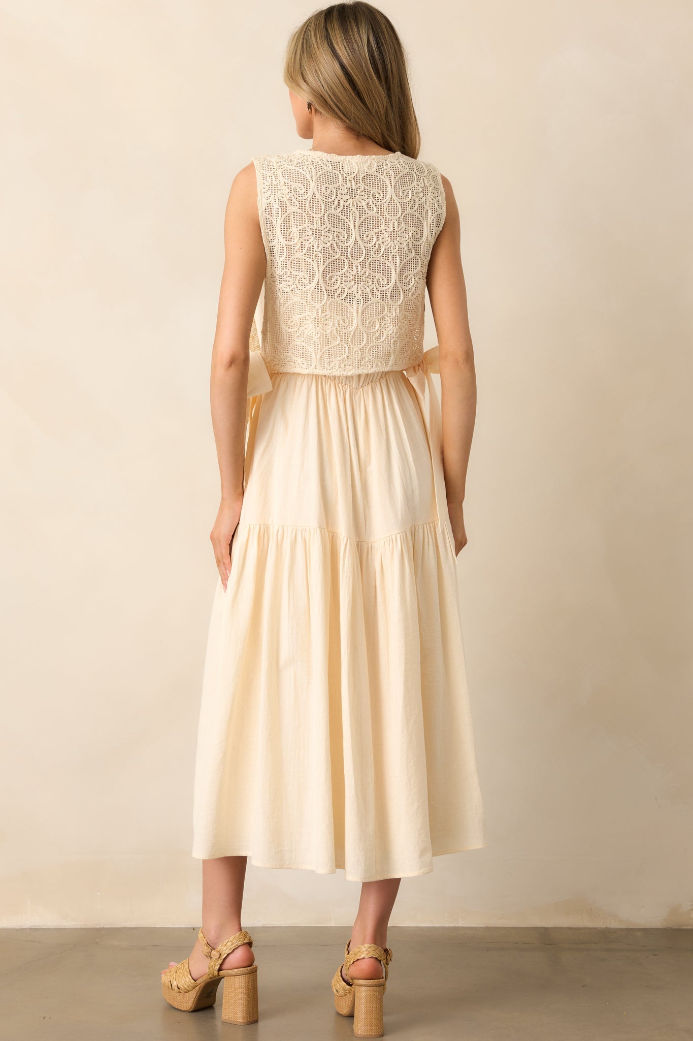 Everything & More Natural Cotton Crochet Bodice Midi Dress