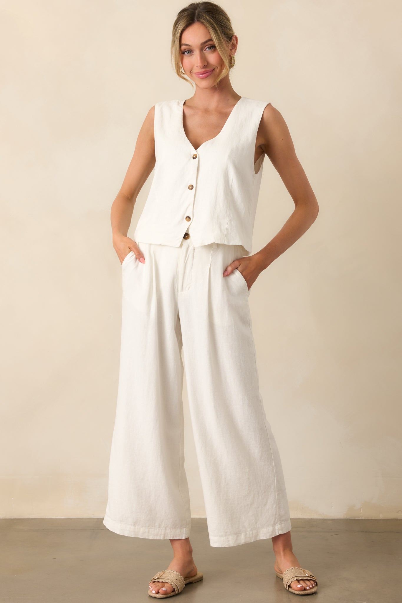 Z Supply White Topanga Wide Leg Linen Pant