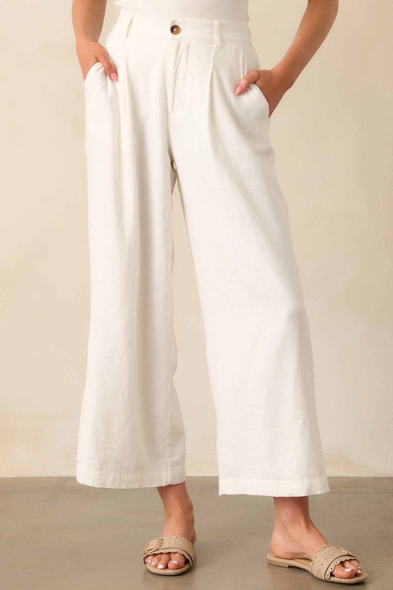 Z Supply White Topanga Wide Leg Linen Pant
