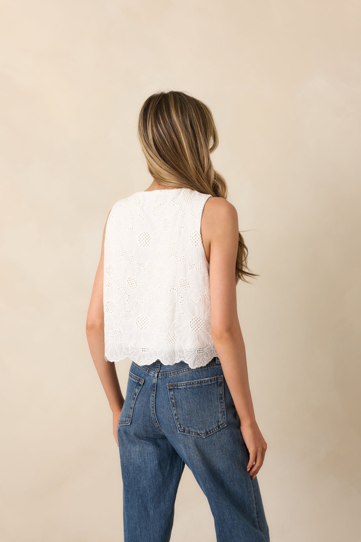 By My Side White Cotton Embroidered Eyelet Bow Front Top