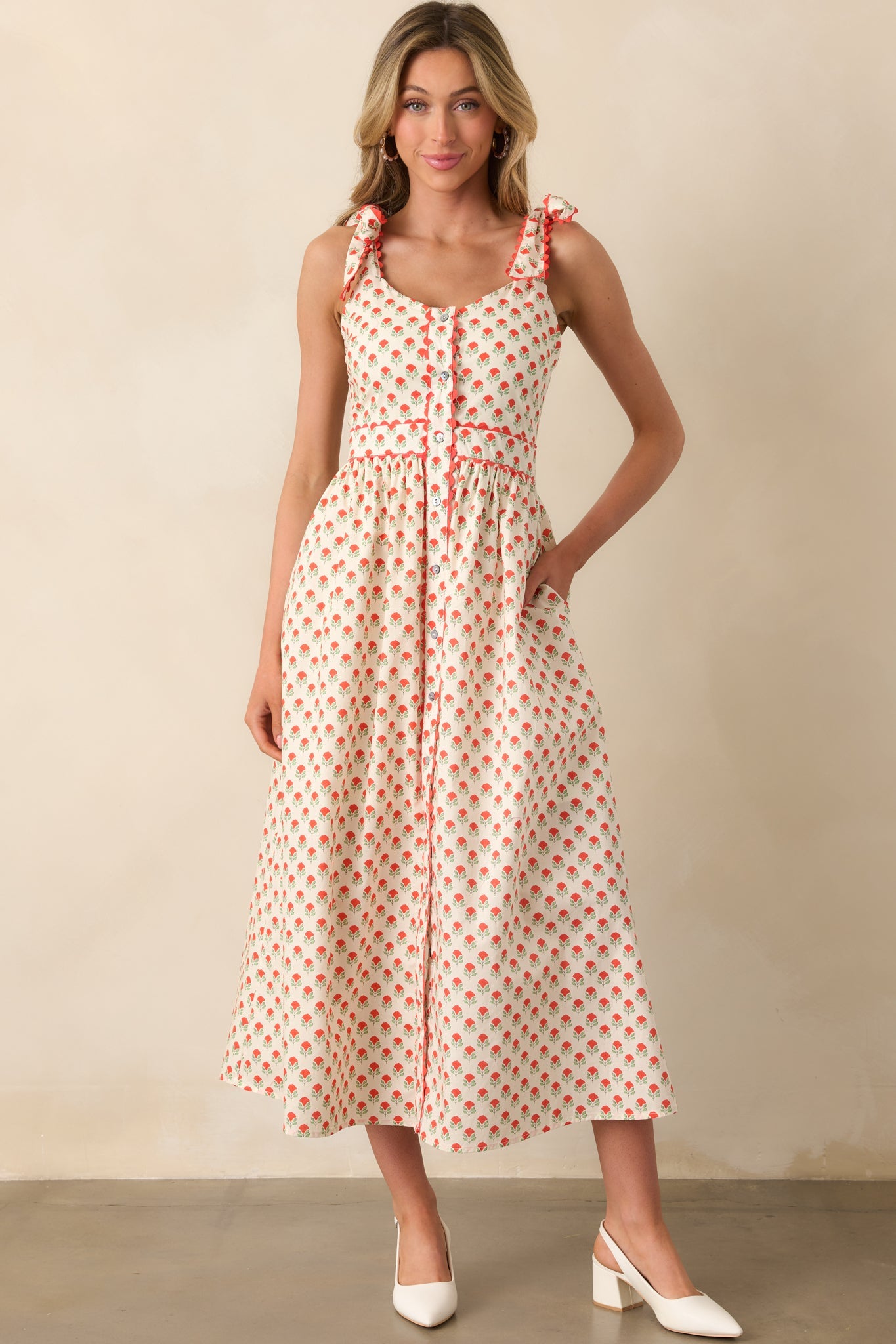 Hold Onto That Feeling Red Floral Cotton Sleeveless Maxi Dress