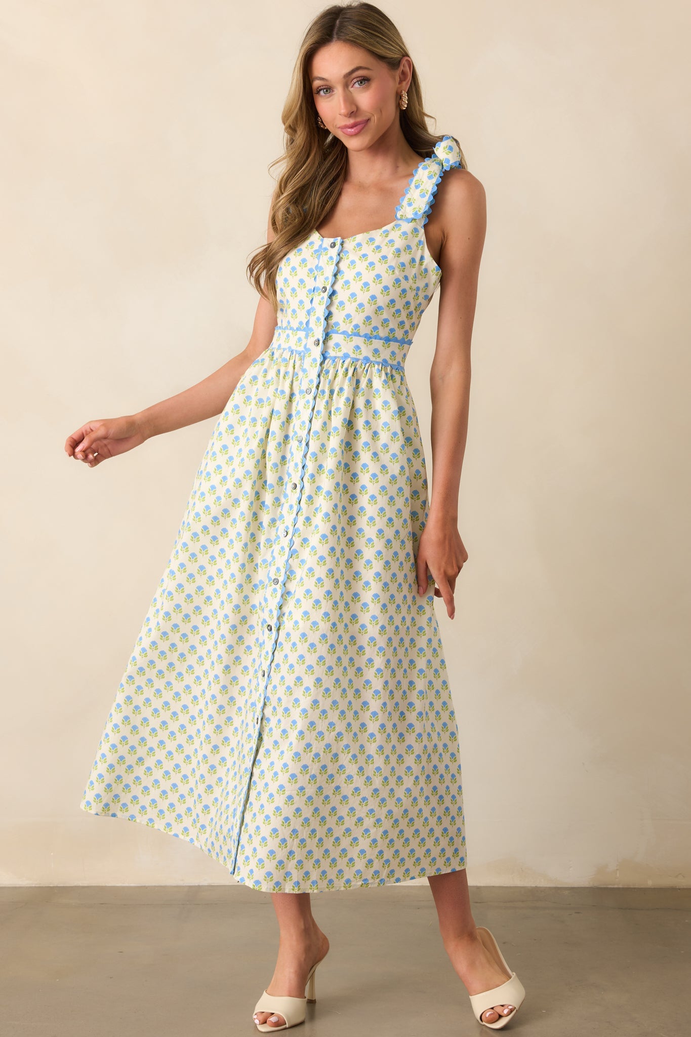 Hold Onto That Feeling Blue Floral Cotton Sleeveless Maxi Dress