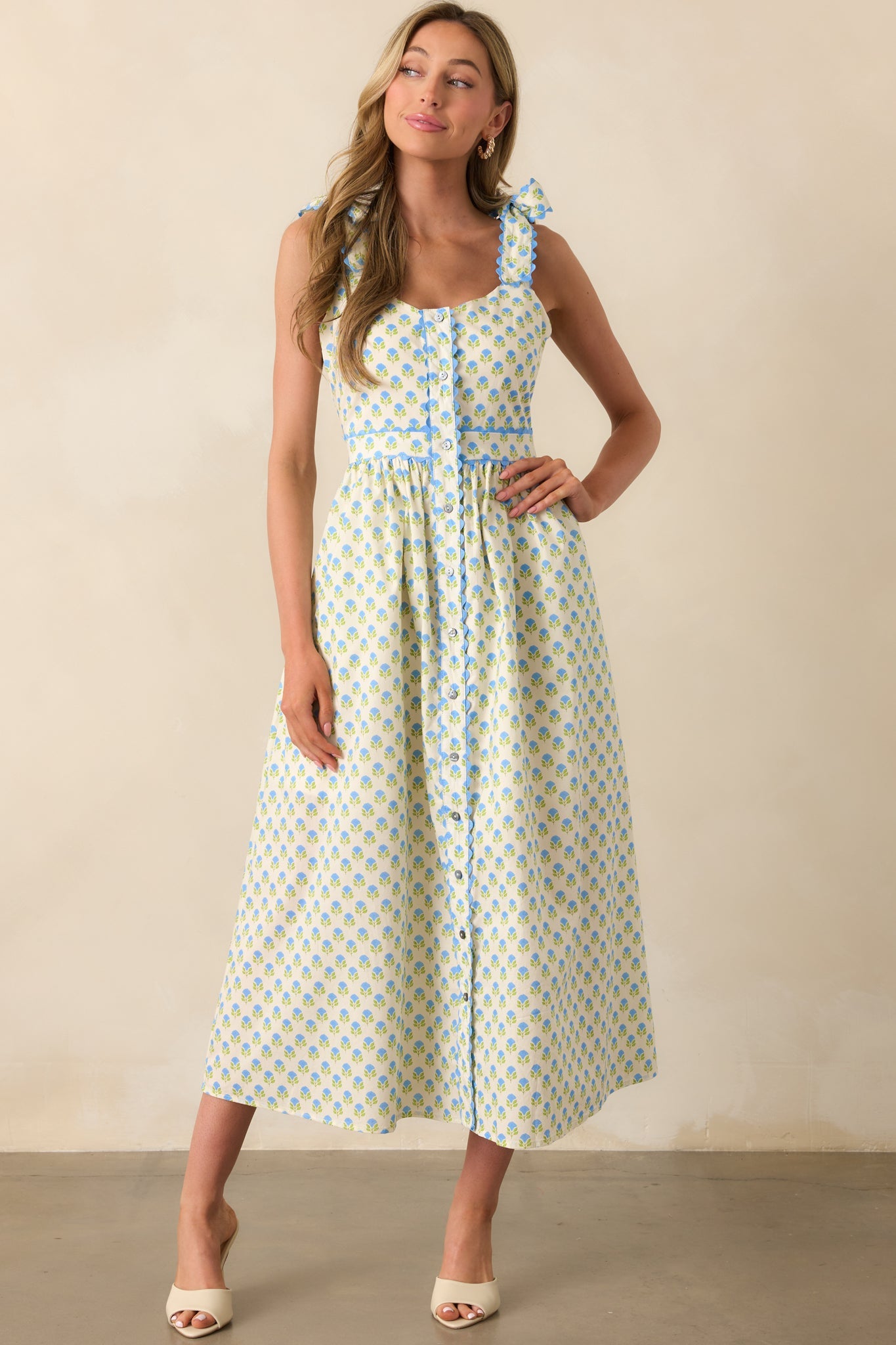 Hold Onto That Feeling Blue Floral Cotton Sleeveless Maxi Dress