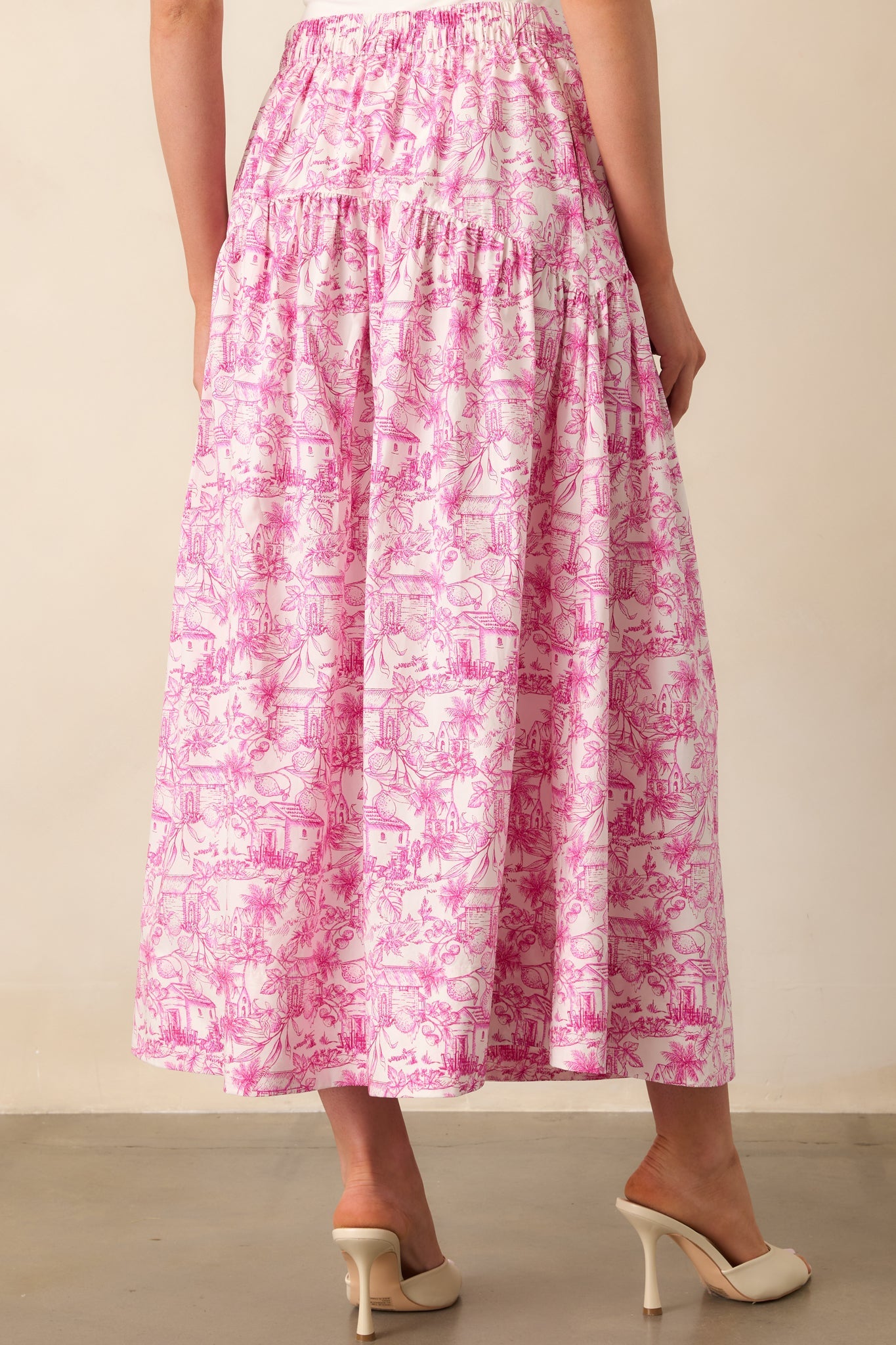 She Made Her Moment Pink Tropical Toile Print Cotton Maxi Skirt