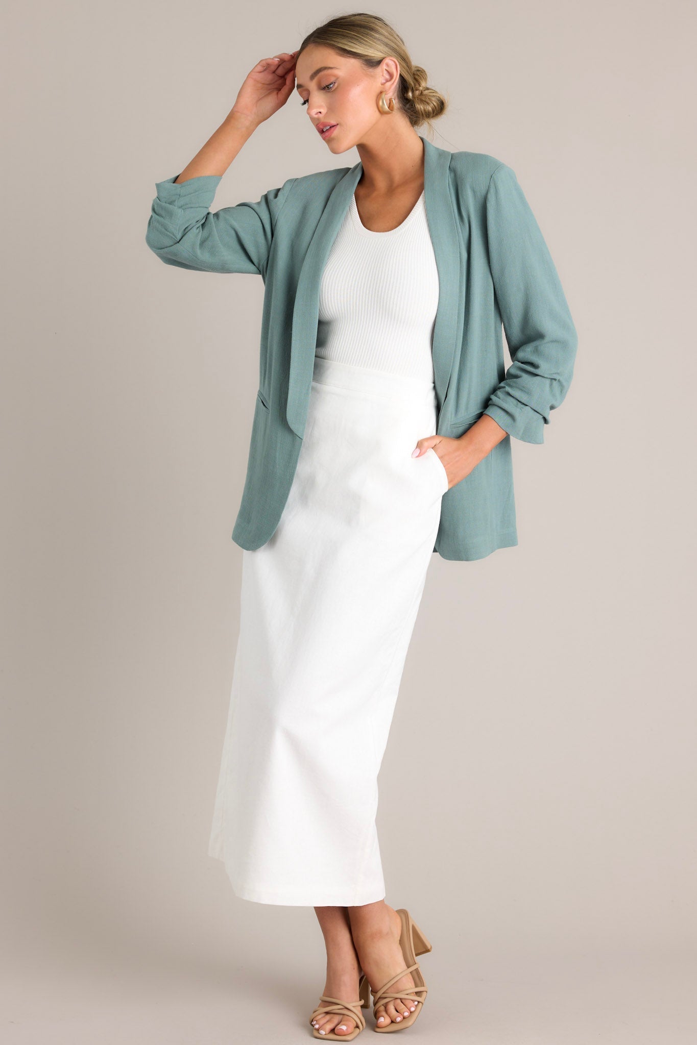 It's My Call Sage Green Linen Blazer