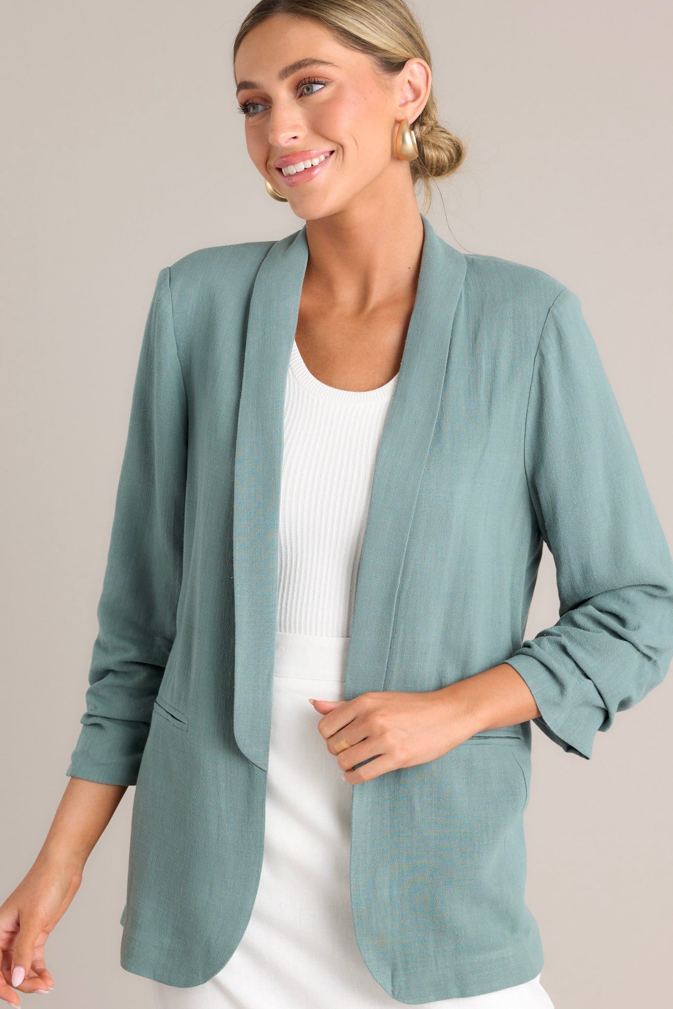 It's My Call Sage Green Linen Blazer