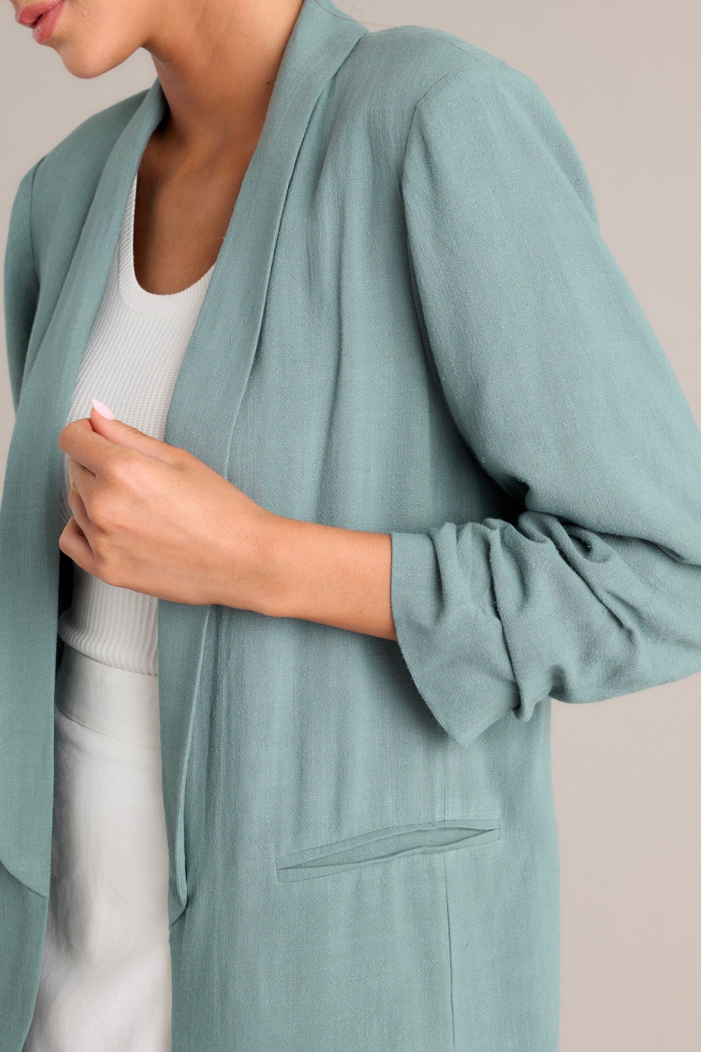 It's My Call Sage Green Linen Blazer