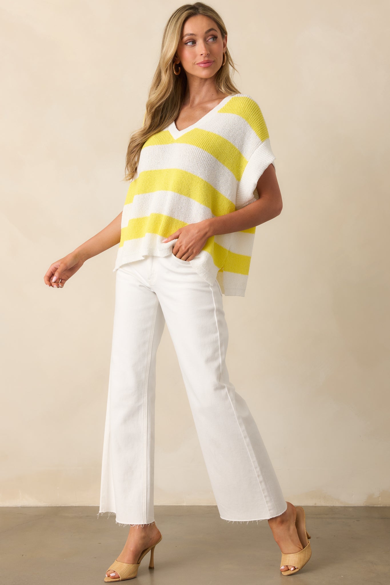 Enjoy The Ride Yellow Stripe Oversized Loose Knit Top