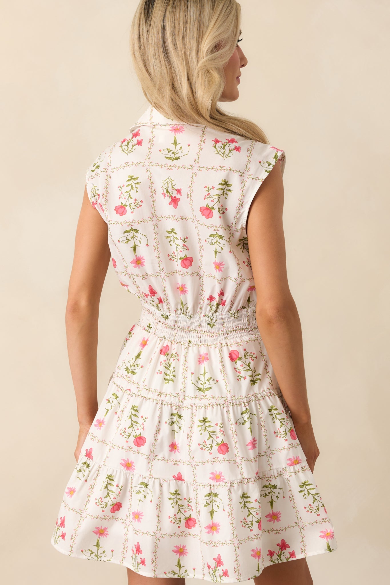 Do What You Love Ivory Floral Cotton Mini Shirt Dress