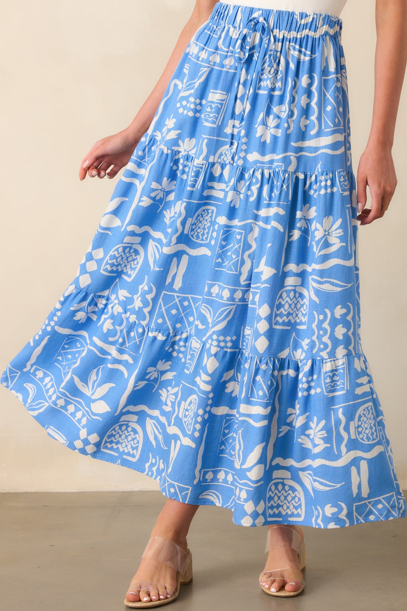 Where The Good Energy Is Blue Tropical Print Rayon Maxi Skirt