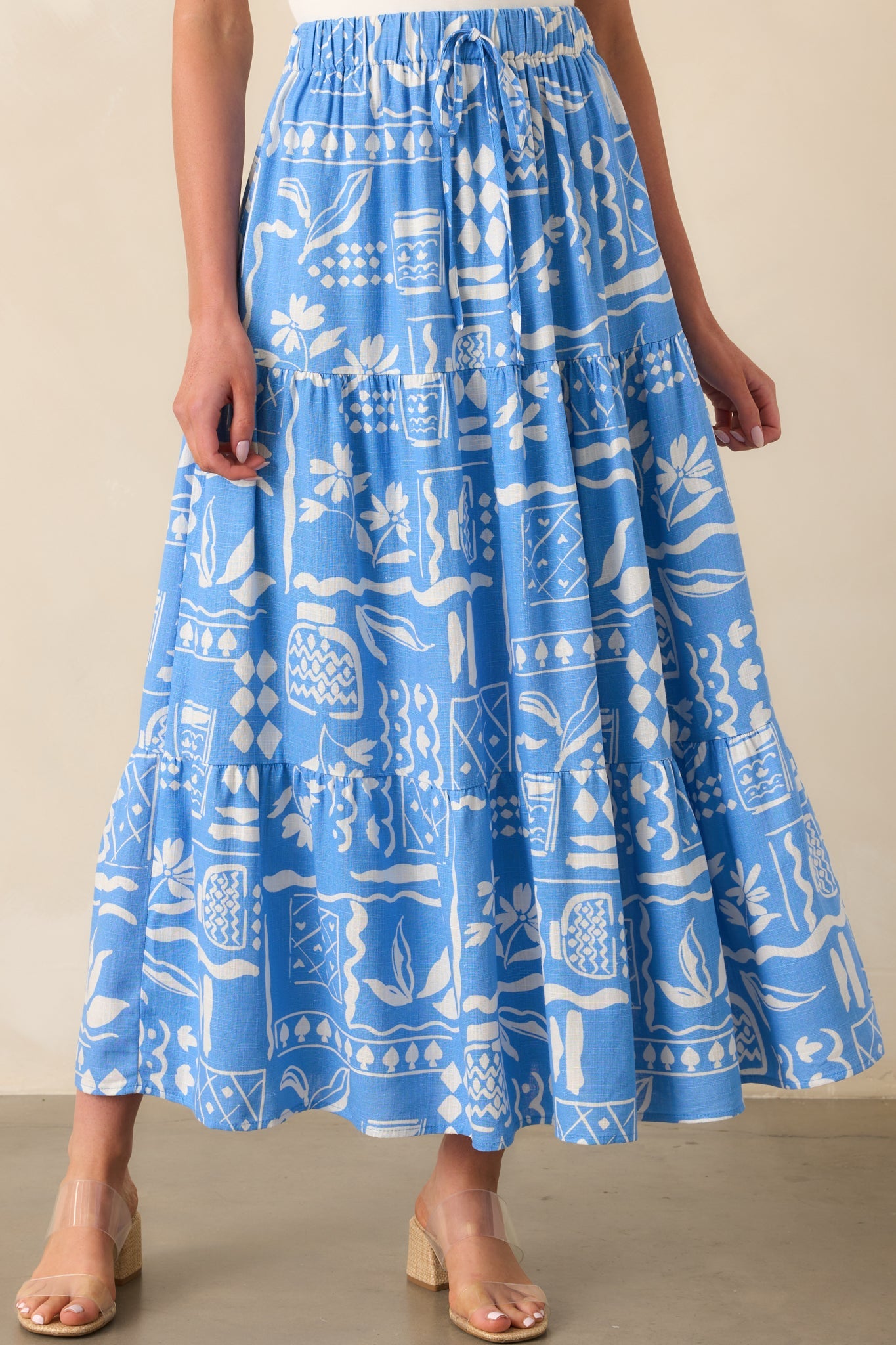 Where The Good Energy Is Blue Tropical Print Rayon Maxi Skirt