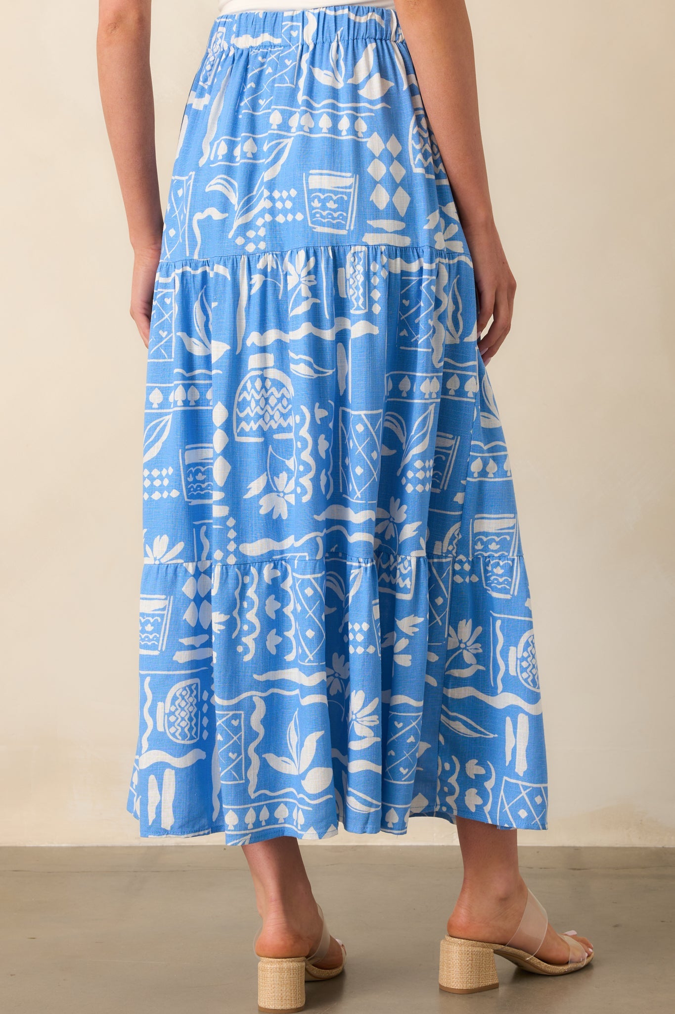 Where The Good Energy Is Blue Tropical Print Rayon Maxi Skirt