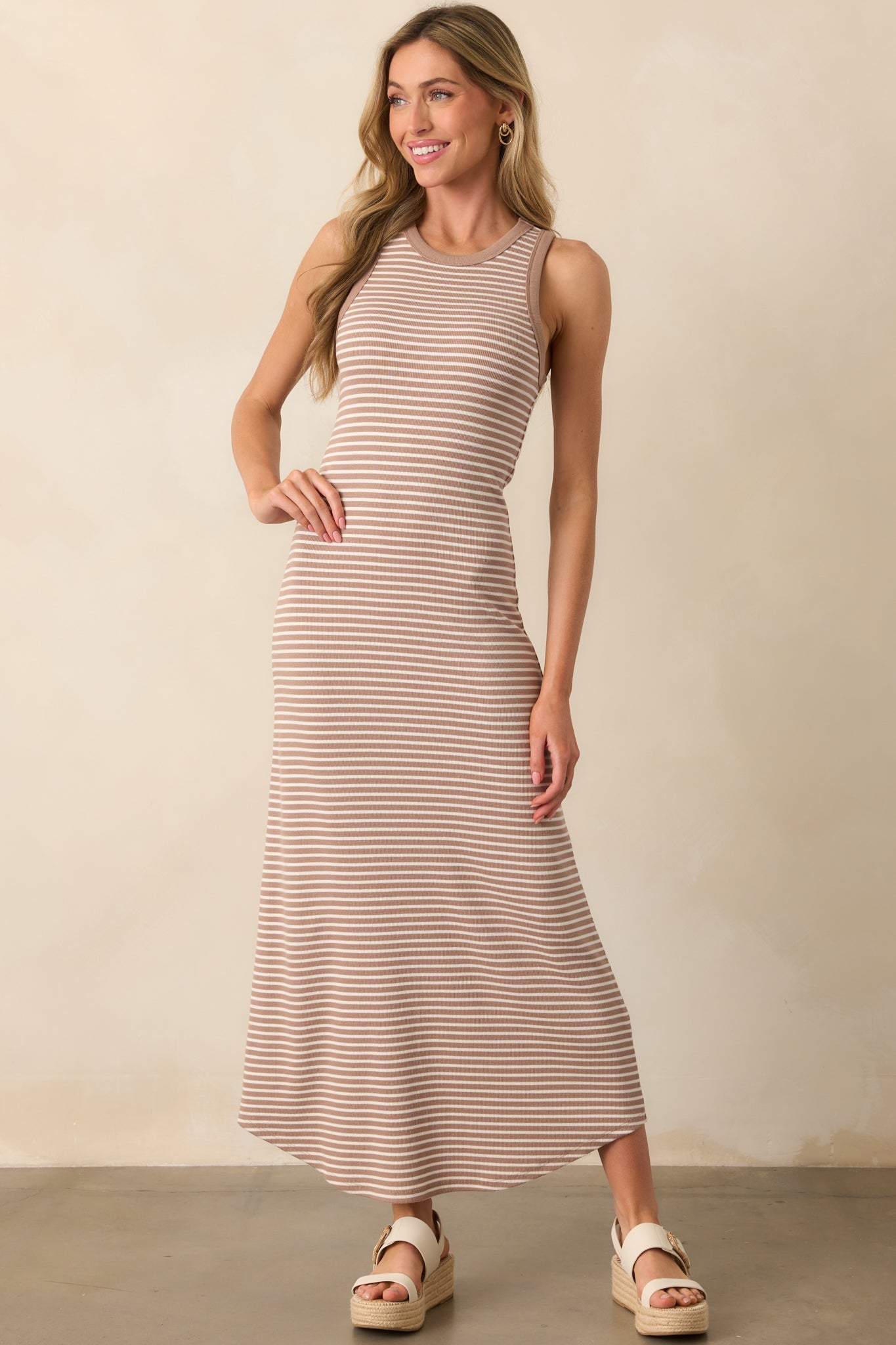 Z Supply Tan Iced Coffee Goodwin Stripe Midi Dress