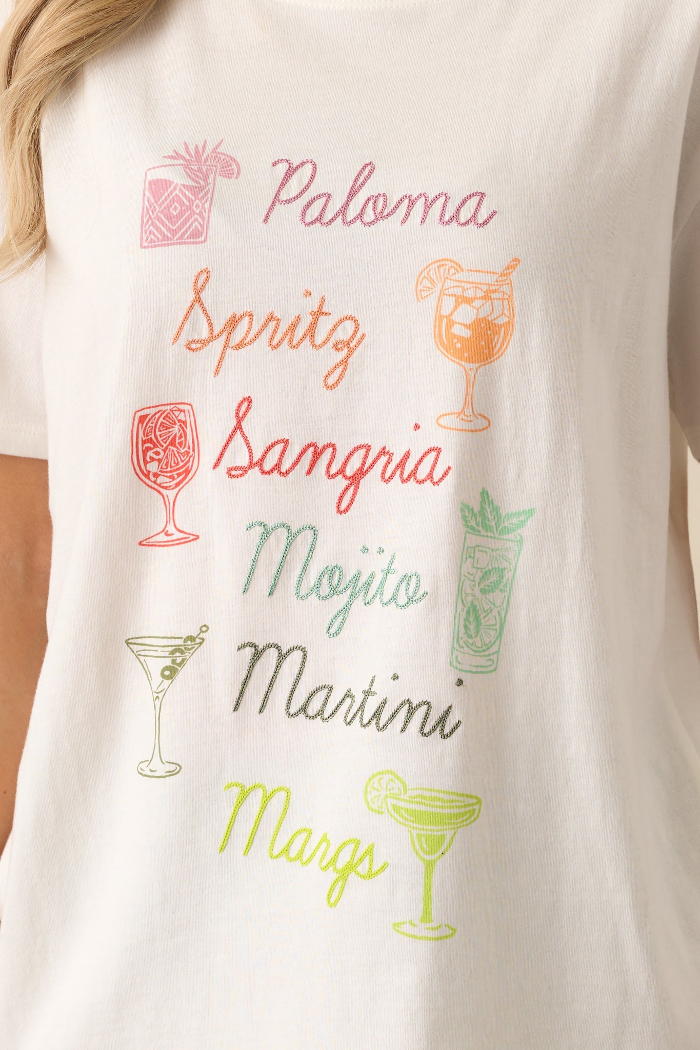 Z Supply Ivory Cotton Embroidered Cocktails Boyfriend Tee