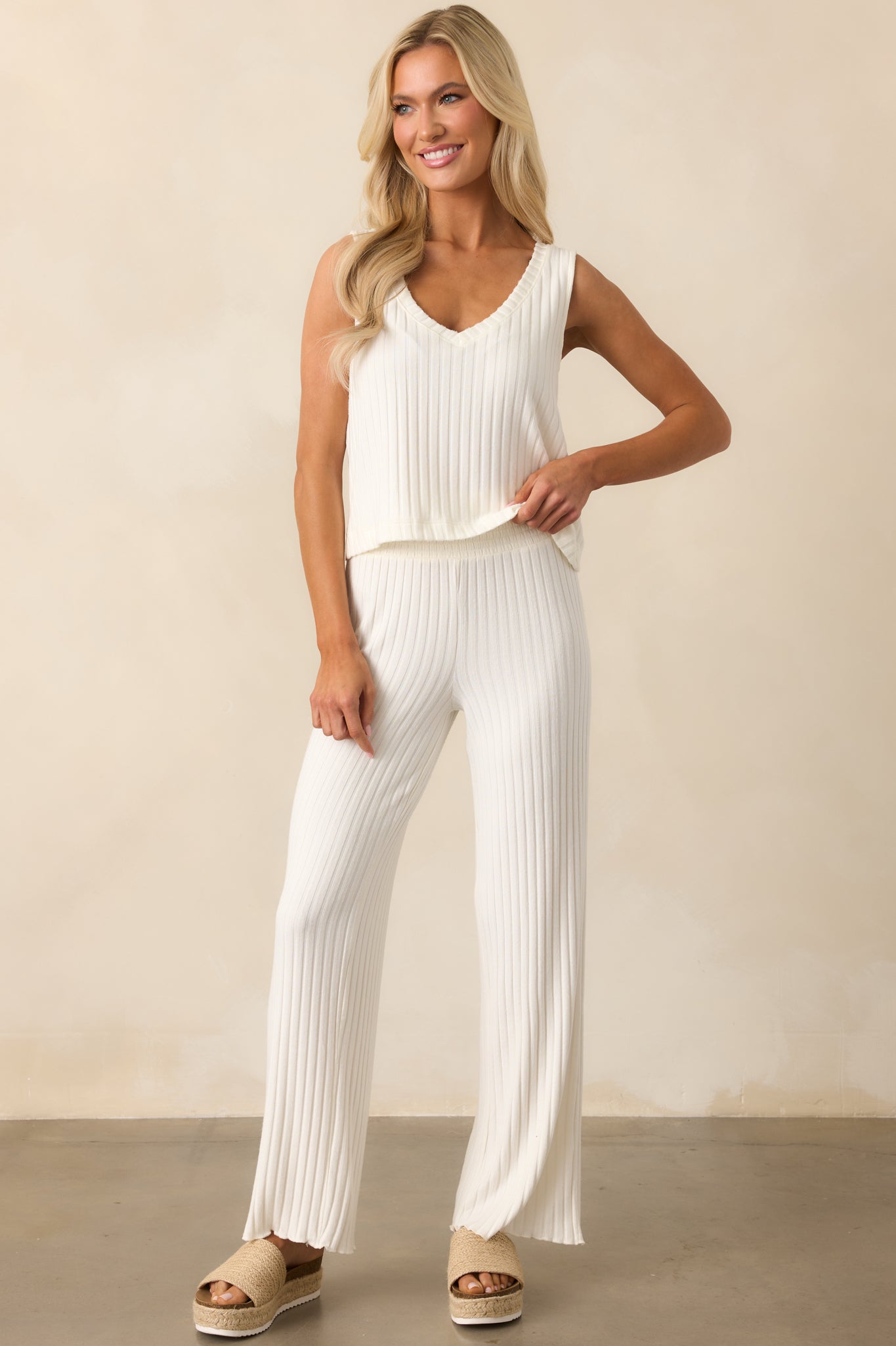 Z Supply Ivory Sloane V-Neck Silky Rib Tank
