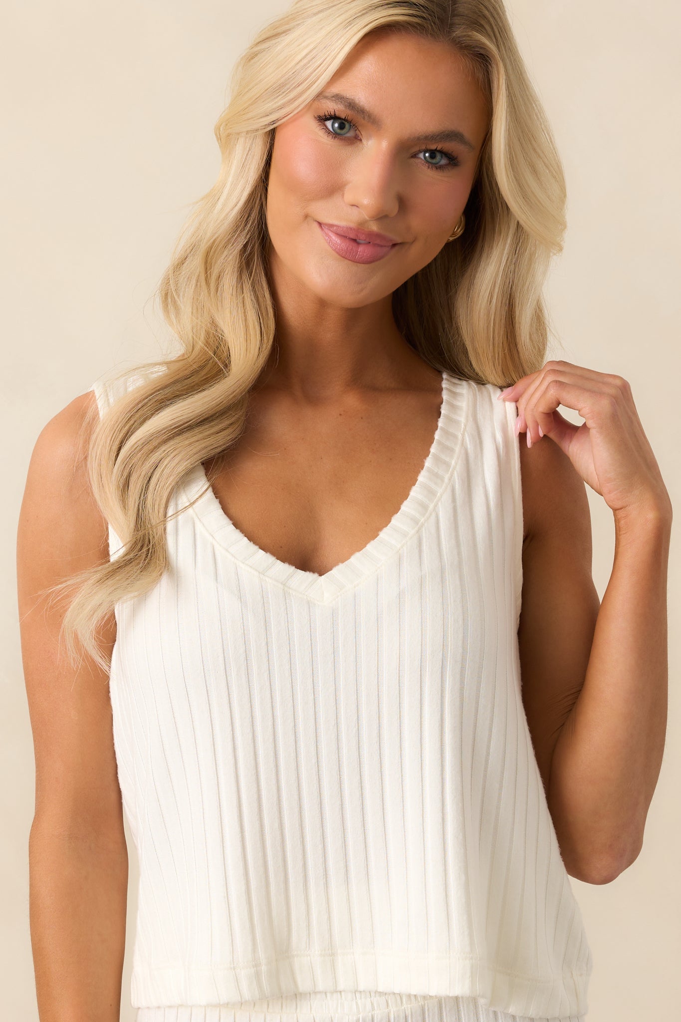 Z Supply Ivory Sloane V-Neck Silky Rib Tank