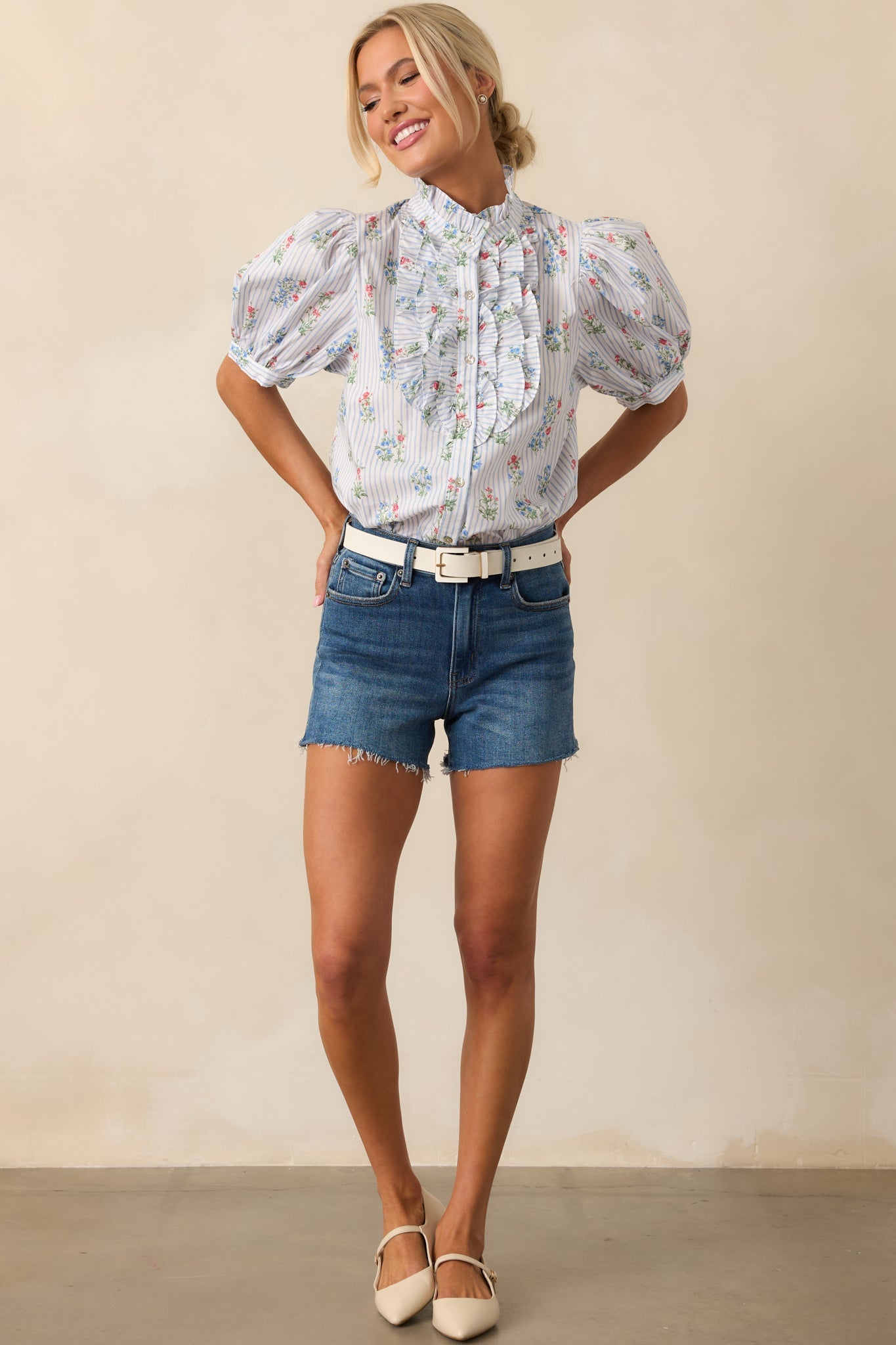 Just The Thing Dark Wash High Waisted Denim Shorts