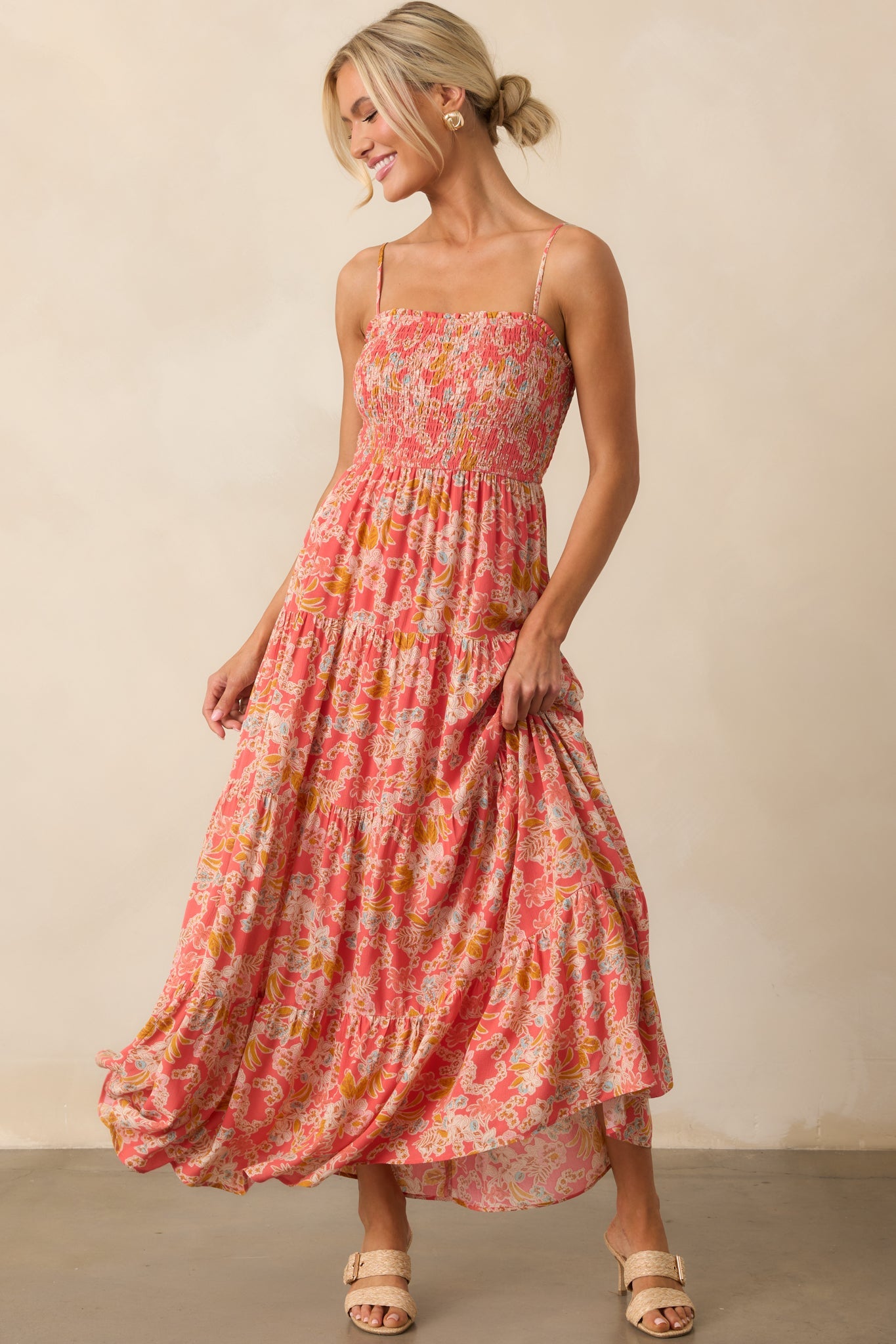 Z Supply Pink Coral Balos Jardin Floral Maxi Dress