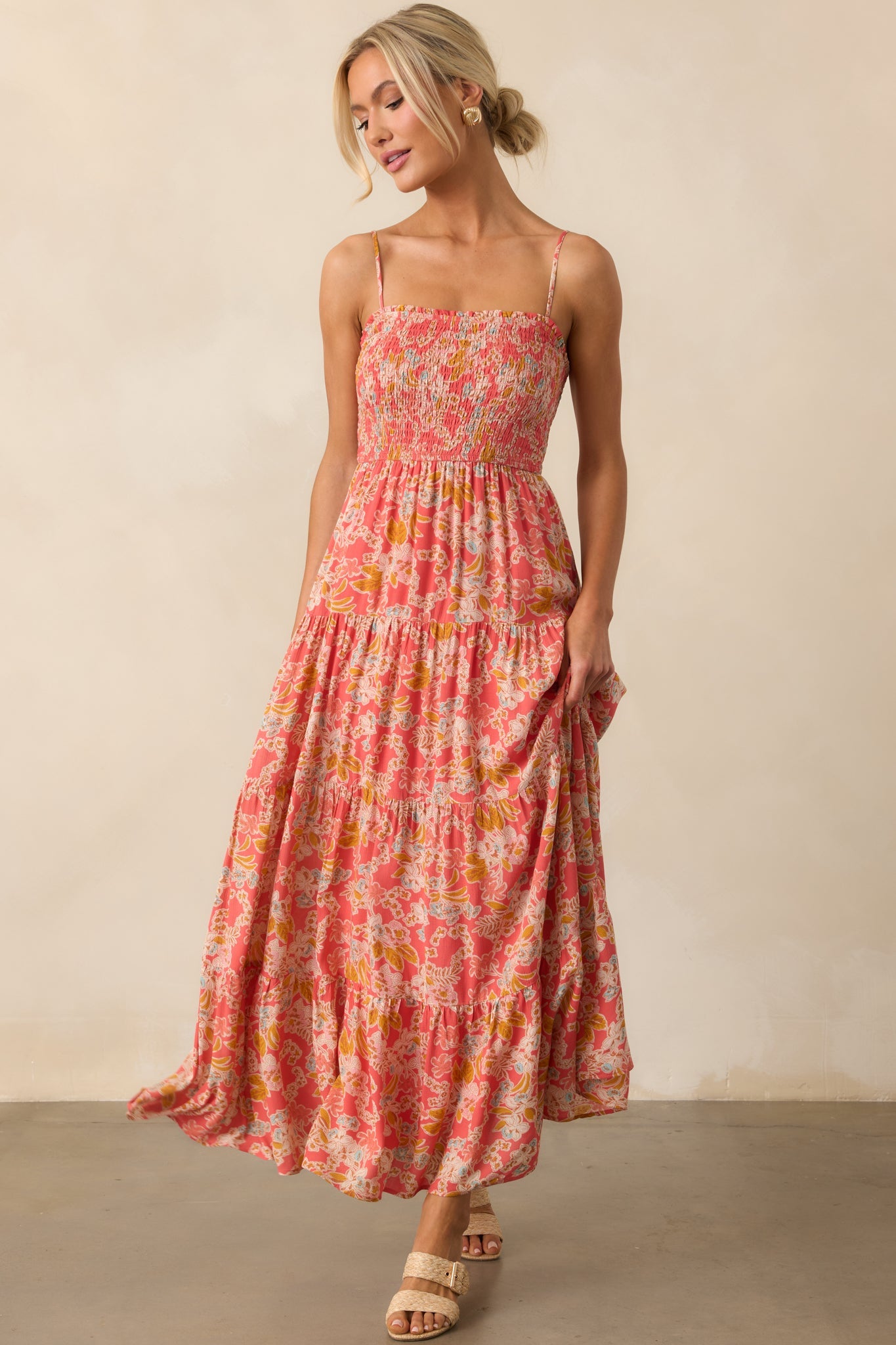 Z Supply Pink Coral Balos Jardin Floral Maxi Dress