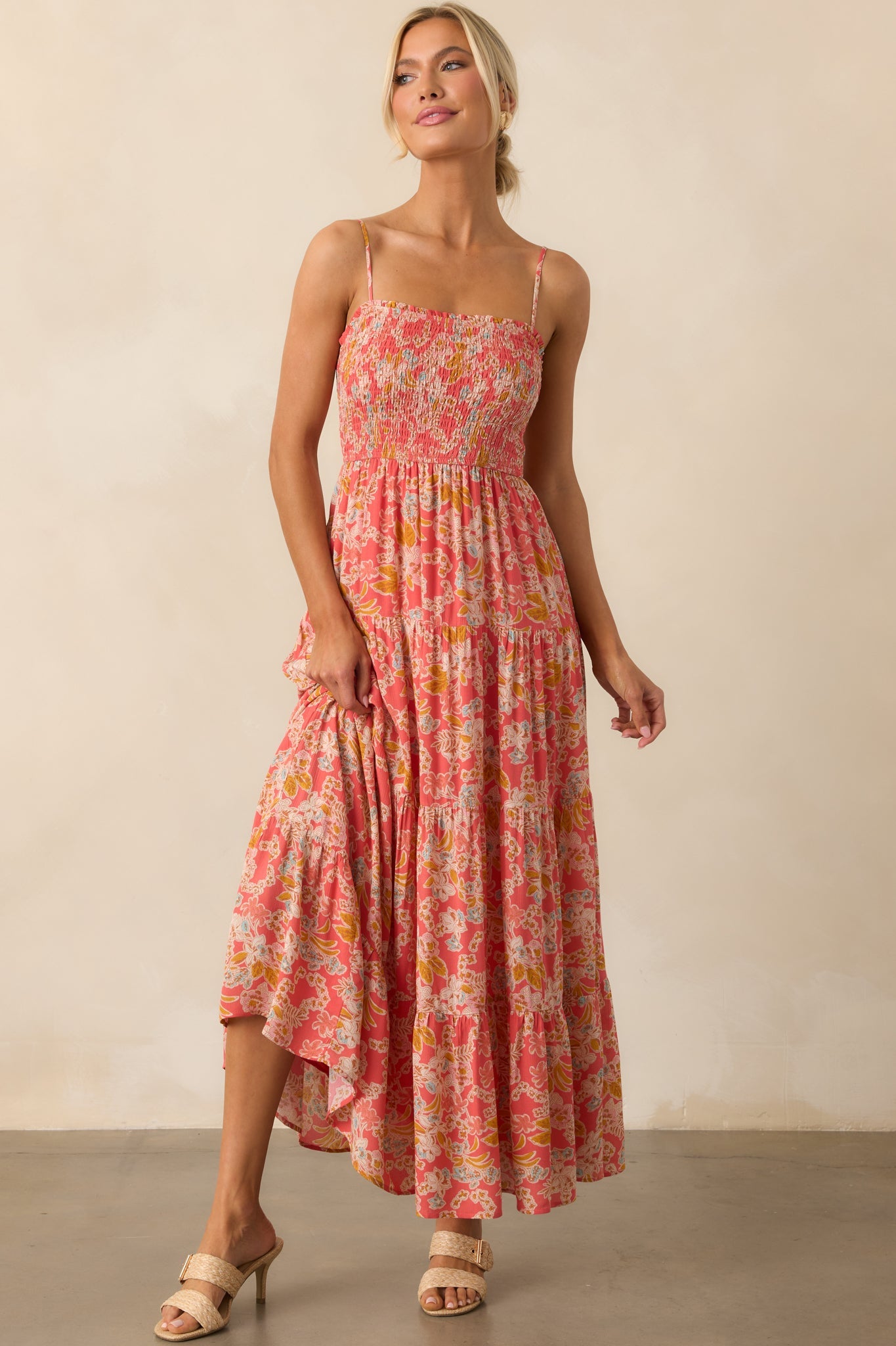 Z Supply Pink Coral Balos Jardin Floral Maxi Dress