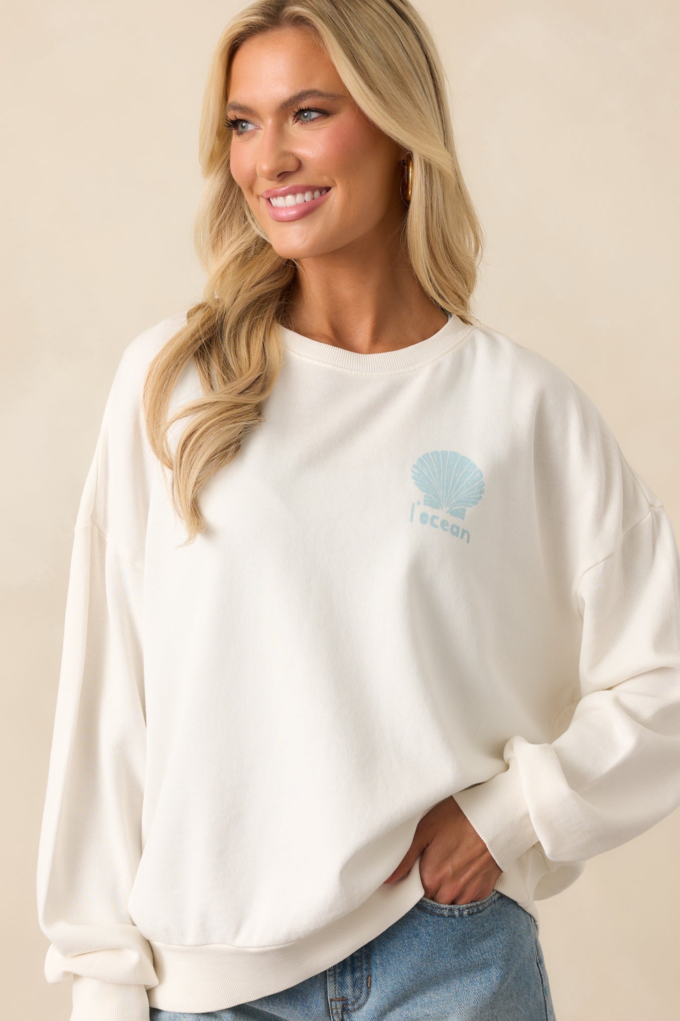 Z Supply Sea Salt Ivory L'Ocean Sunday Sweatshirt