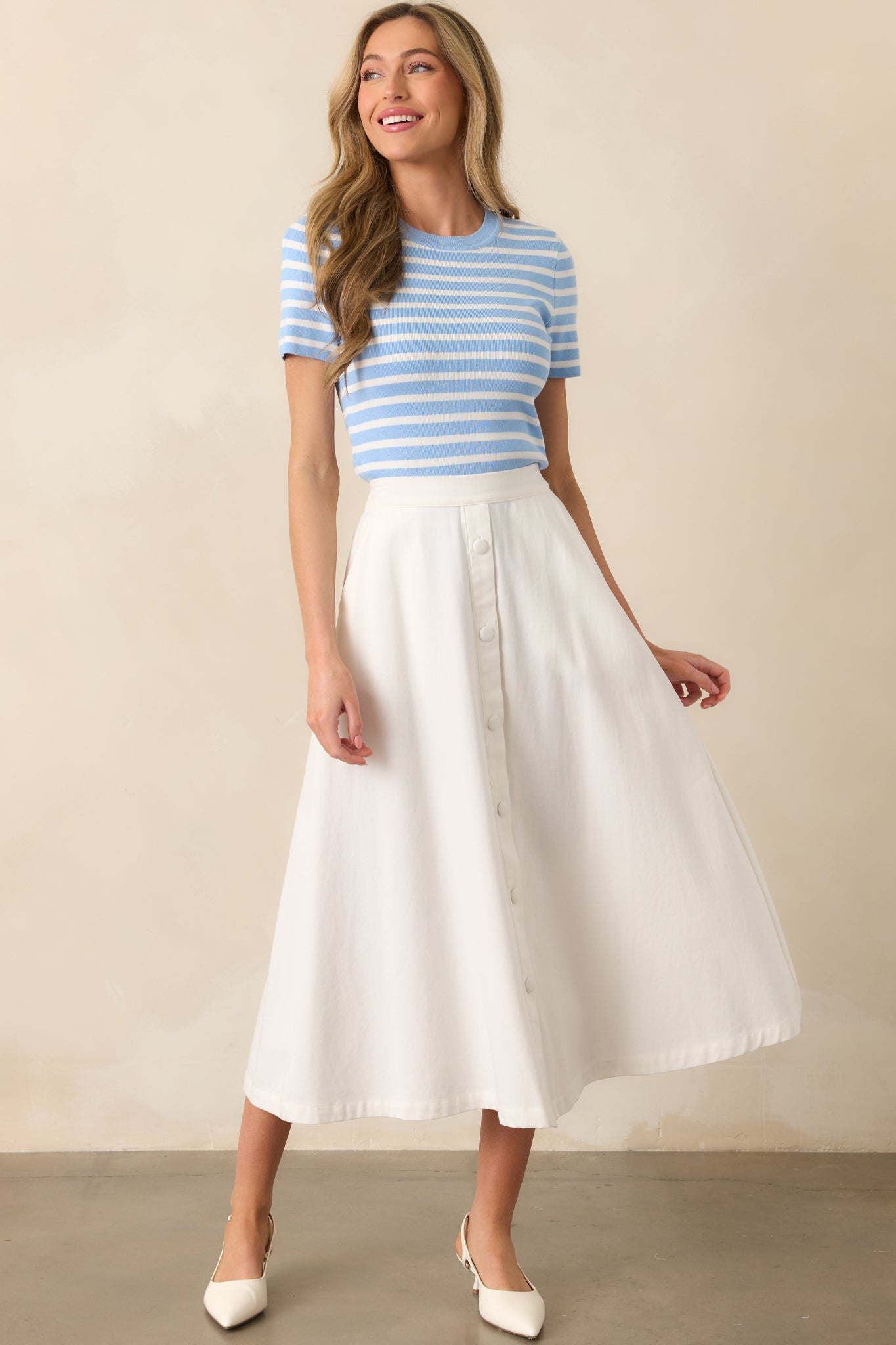 Countryside Charm 100% Cotton Ivory Midi Skirt