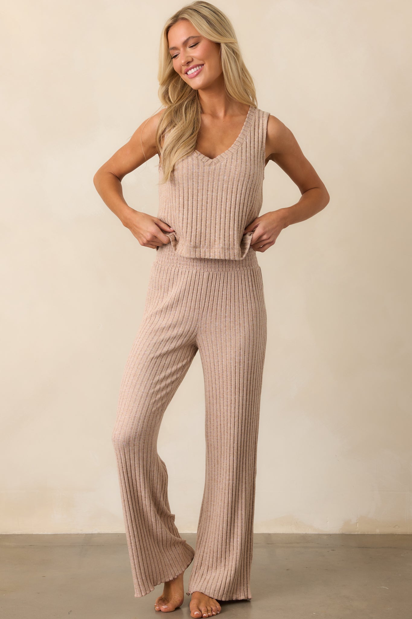 Z Supply Tan Sloane V-Neck Silky Rib Tank