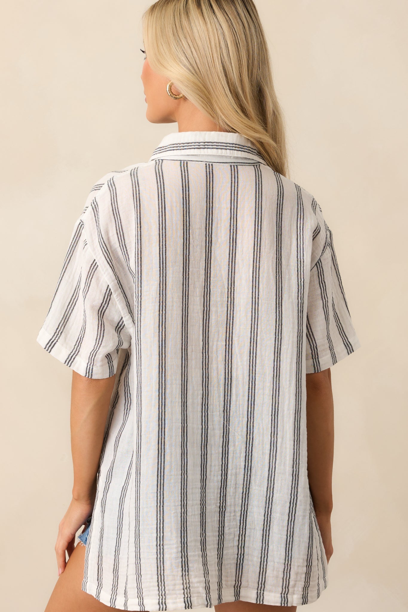 Z Supply White Cotton Seascape Stripe Gauze Shirt