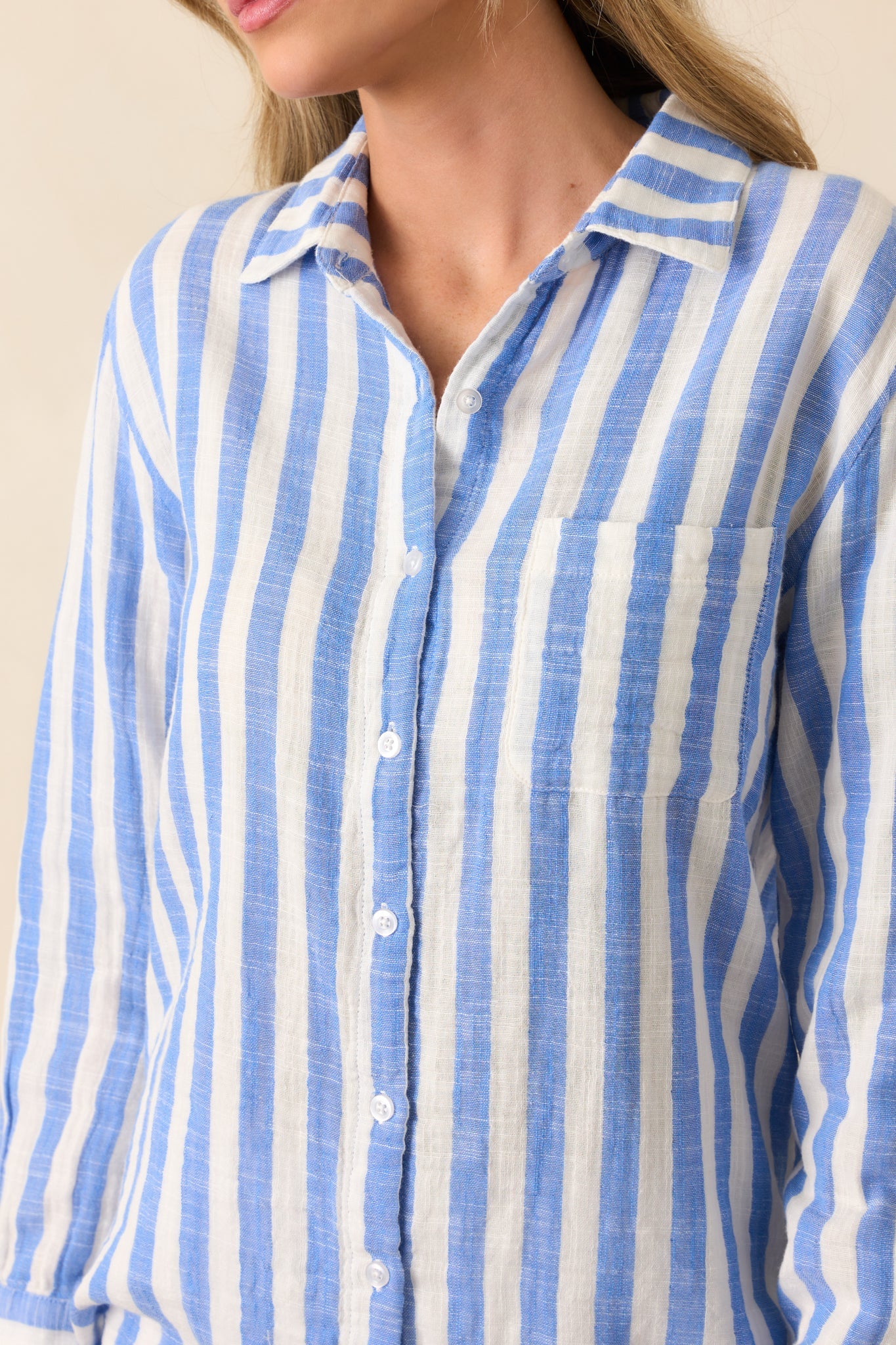 Z Supply Blue Cotton Saturdays Stripe Gauze Shirt