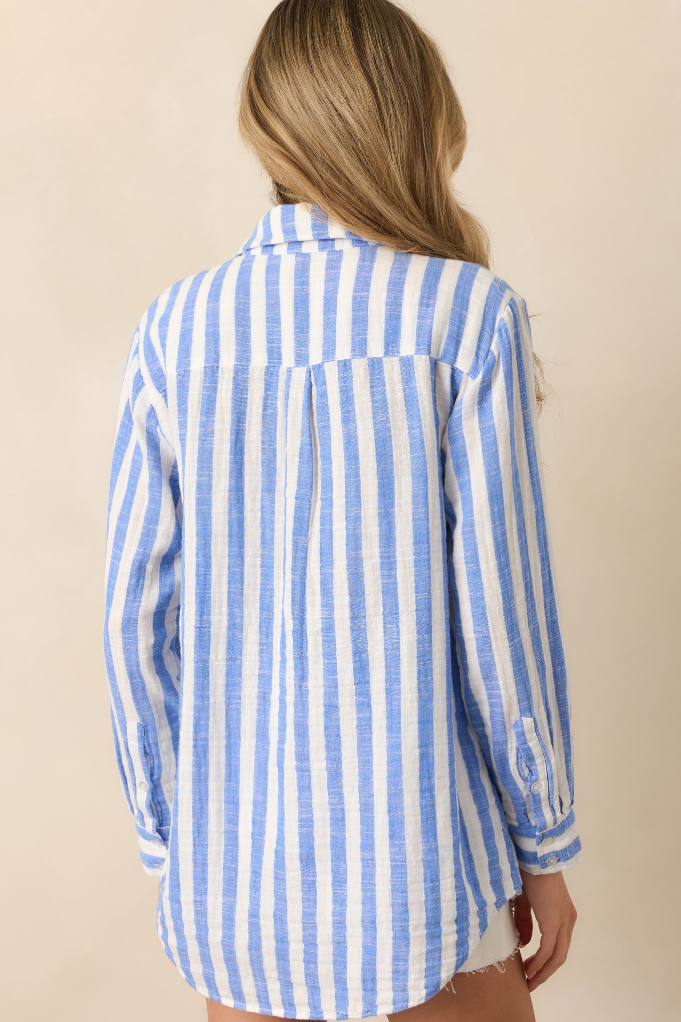 Z Supply Blue Cotton Saturdays Stripe Gauze Shirt
