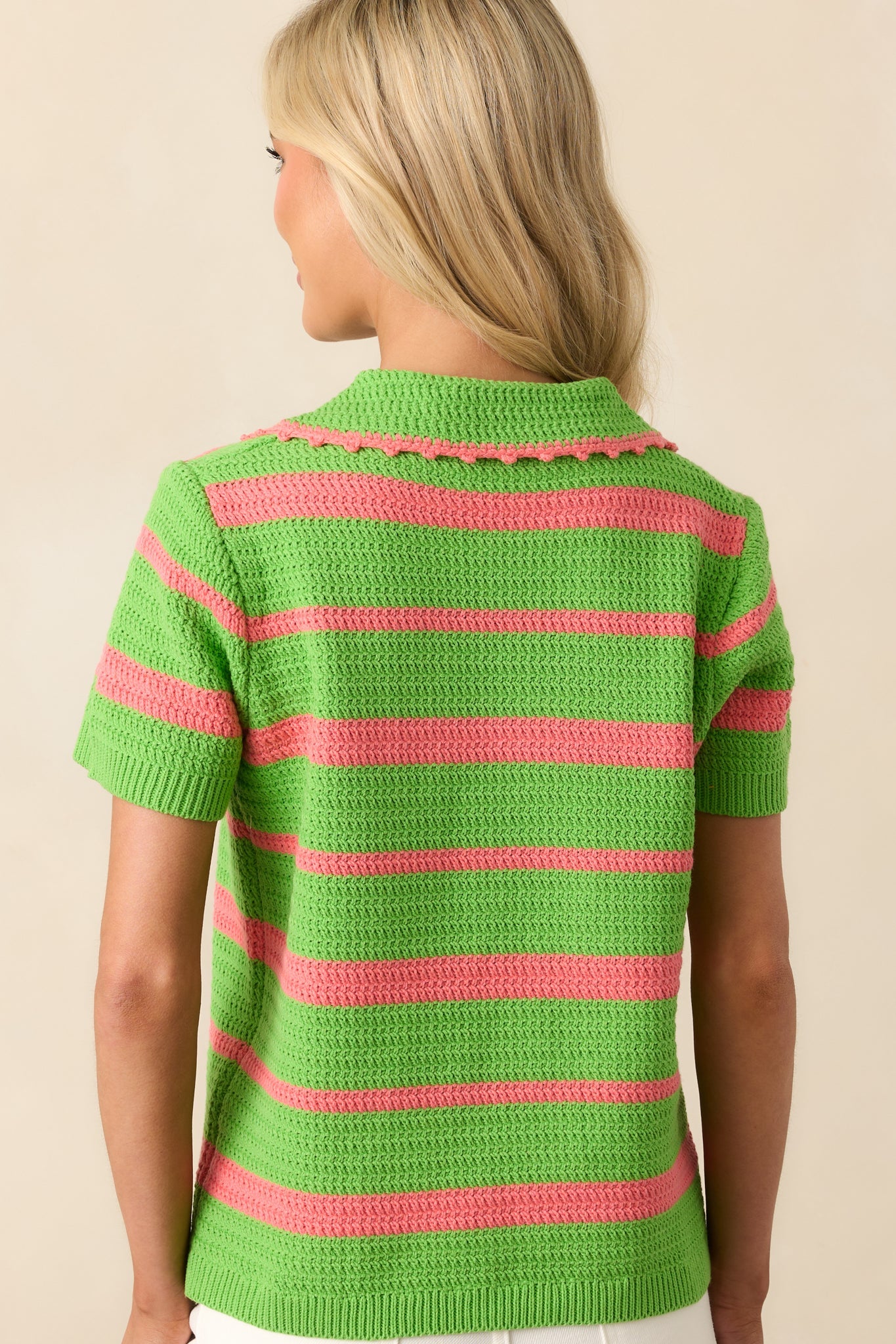 Keeping My Peace Bright Green Stripe Short Sleeve Knit Top