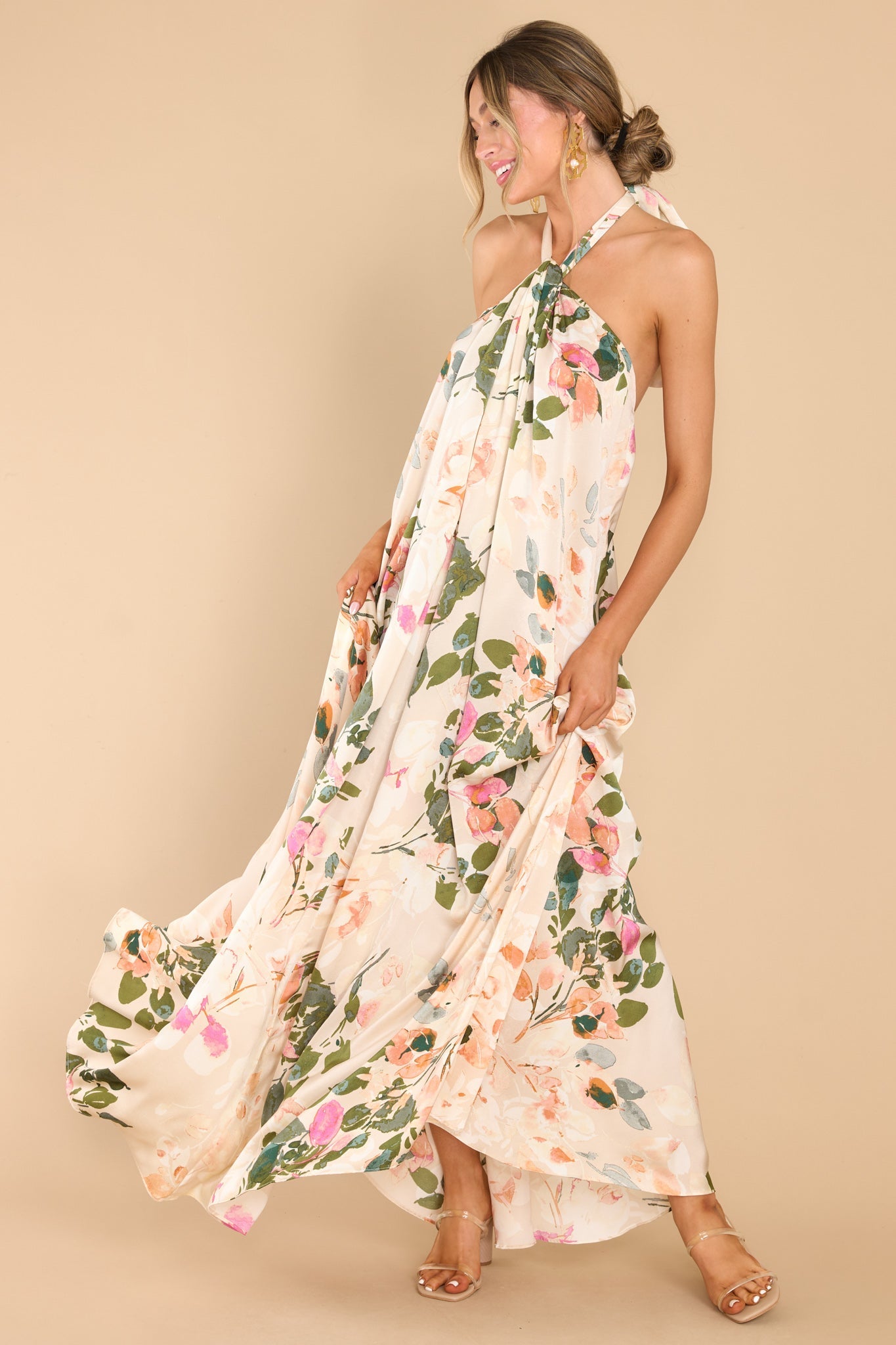 Dainty Love Tan Floral Print Maxi Dress