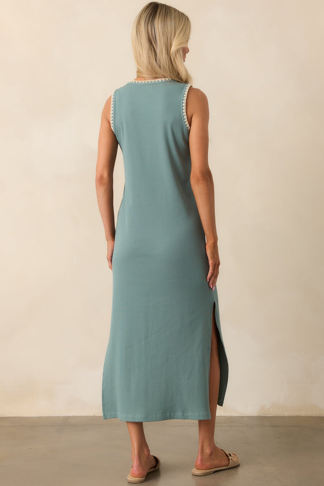 Z Supply Sage Green Cotton Delamer Whipstitch Rib Midi Dress