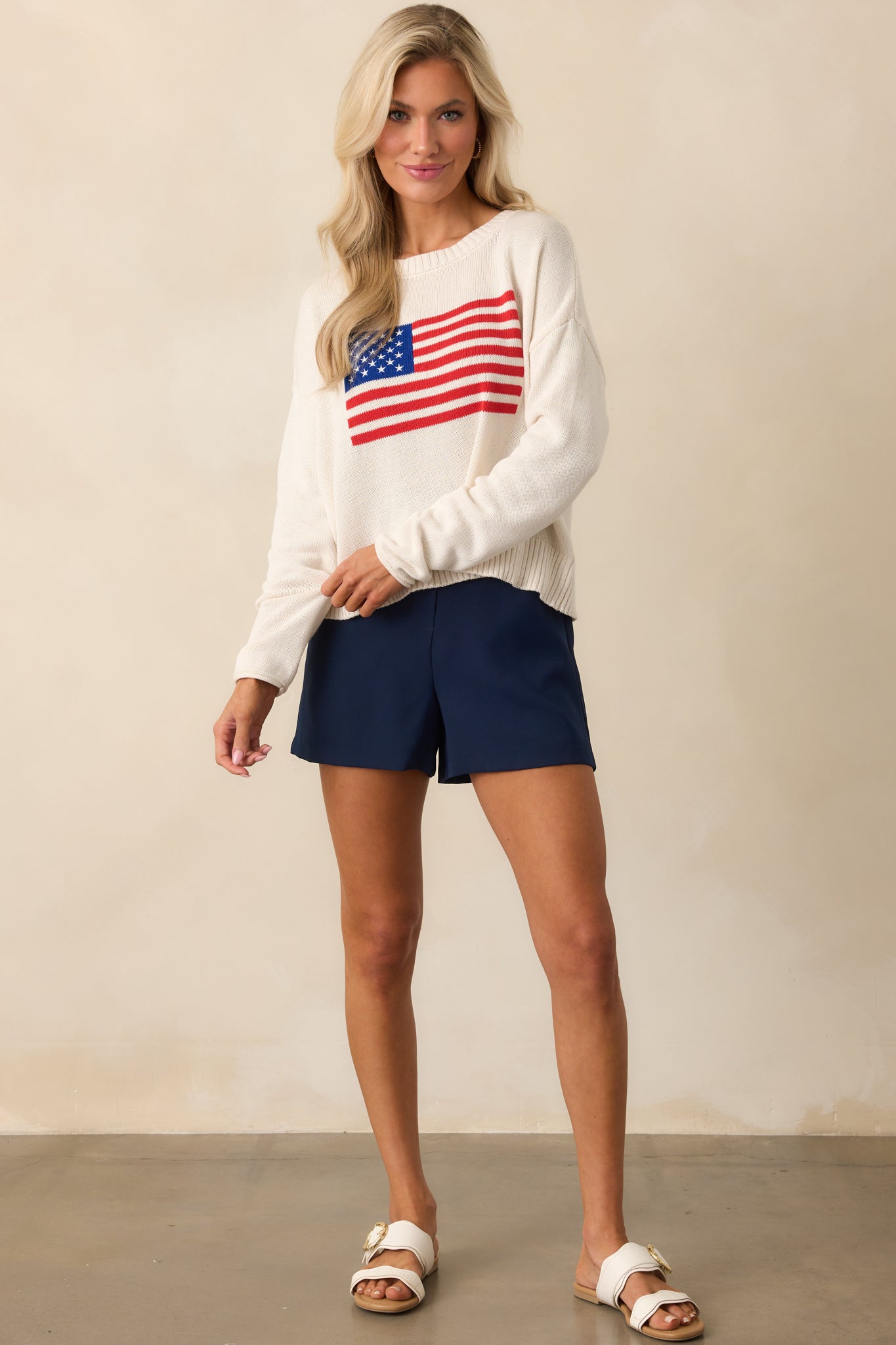 Z Supply Ivory Cotton Sienna Flag Sweater