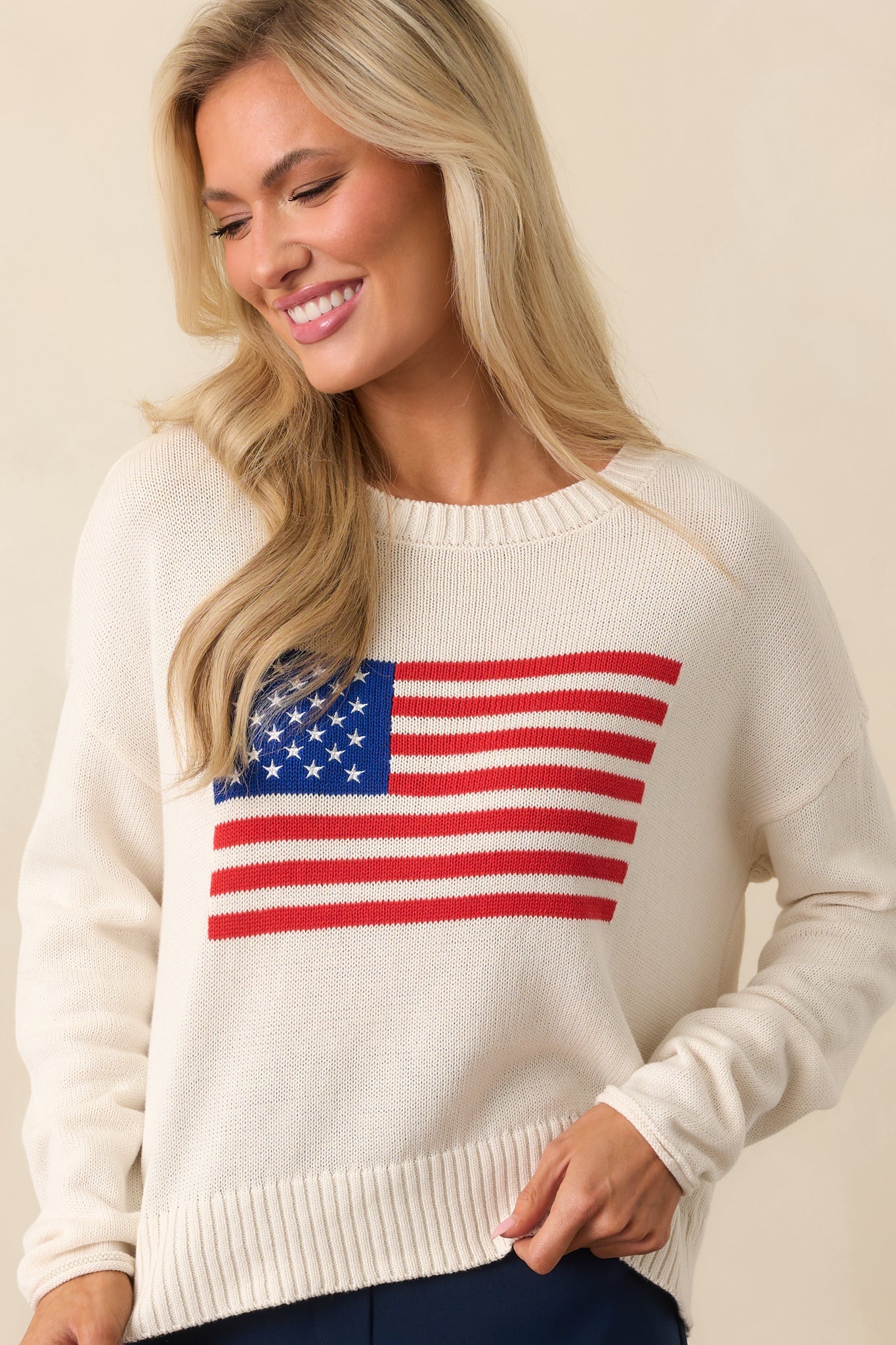 Z Supply Ivory Cotton Sienna Flag Sweater