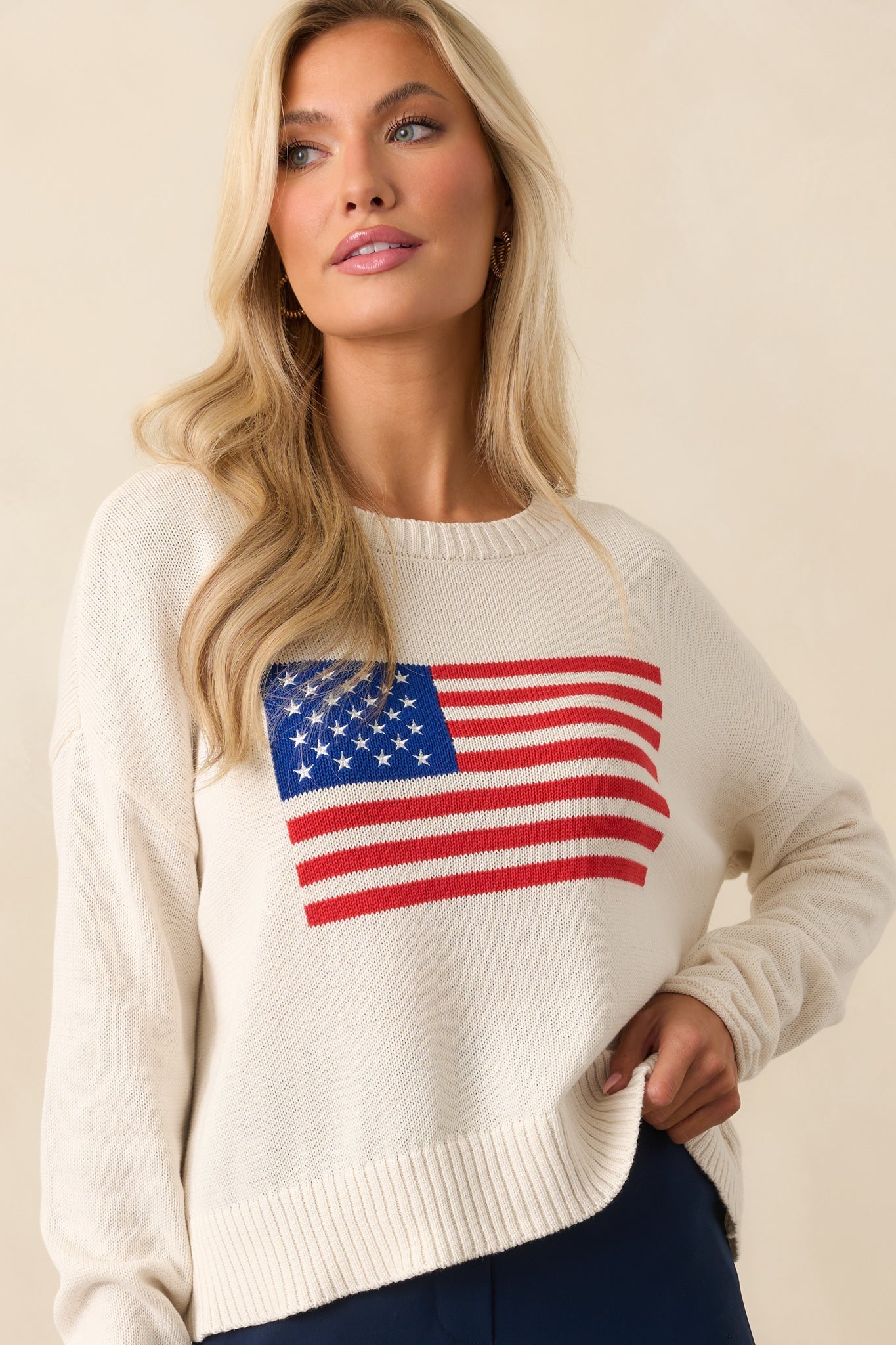 Z Supply Ivory Cotton Sienna Flag Sweater