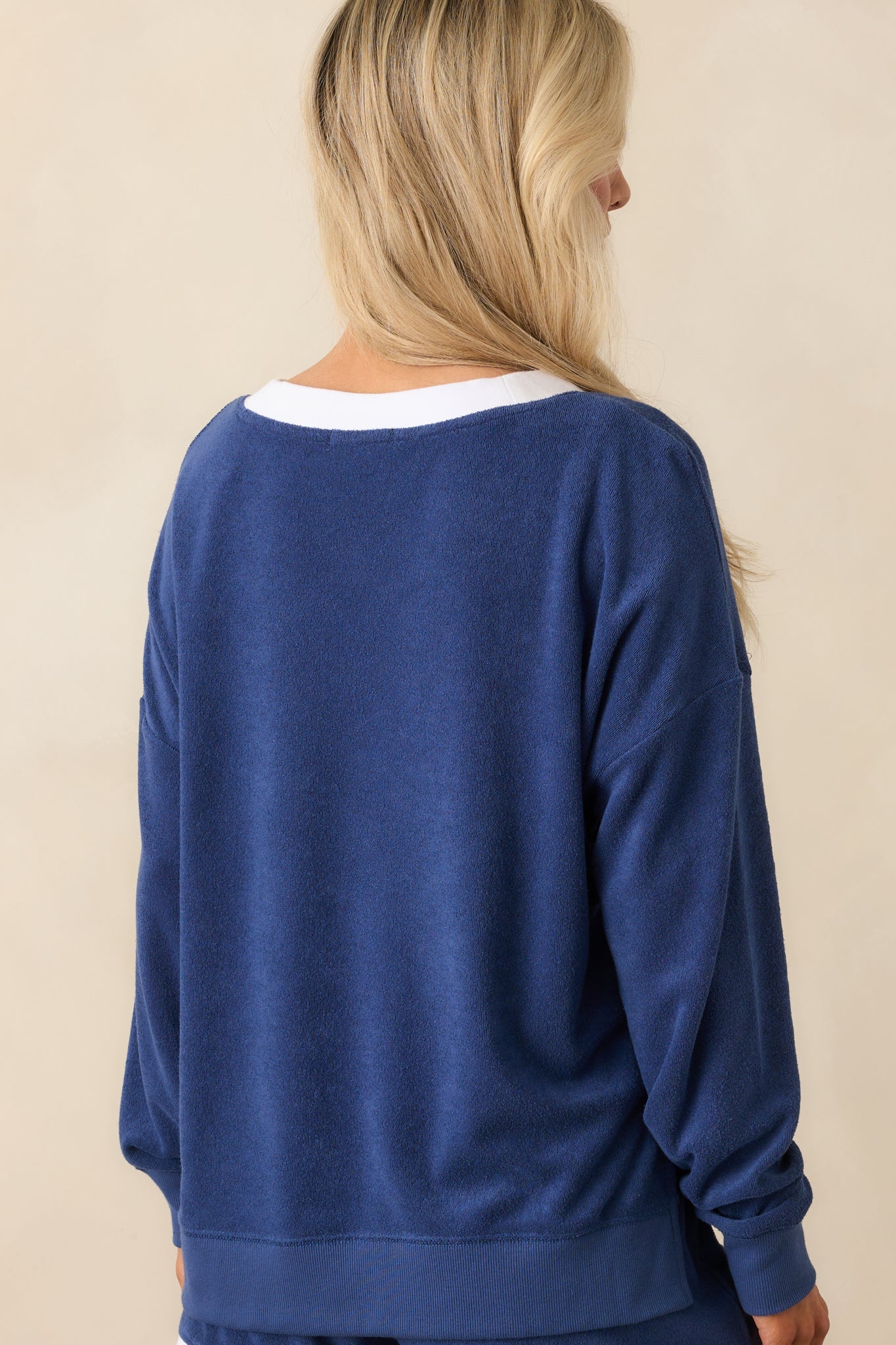 Z Supply Navy Cotton Marx V-Neck Terry Sweatshirt