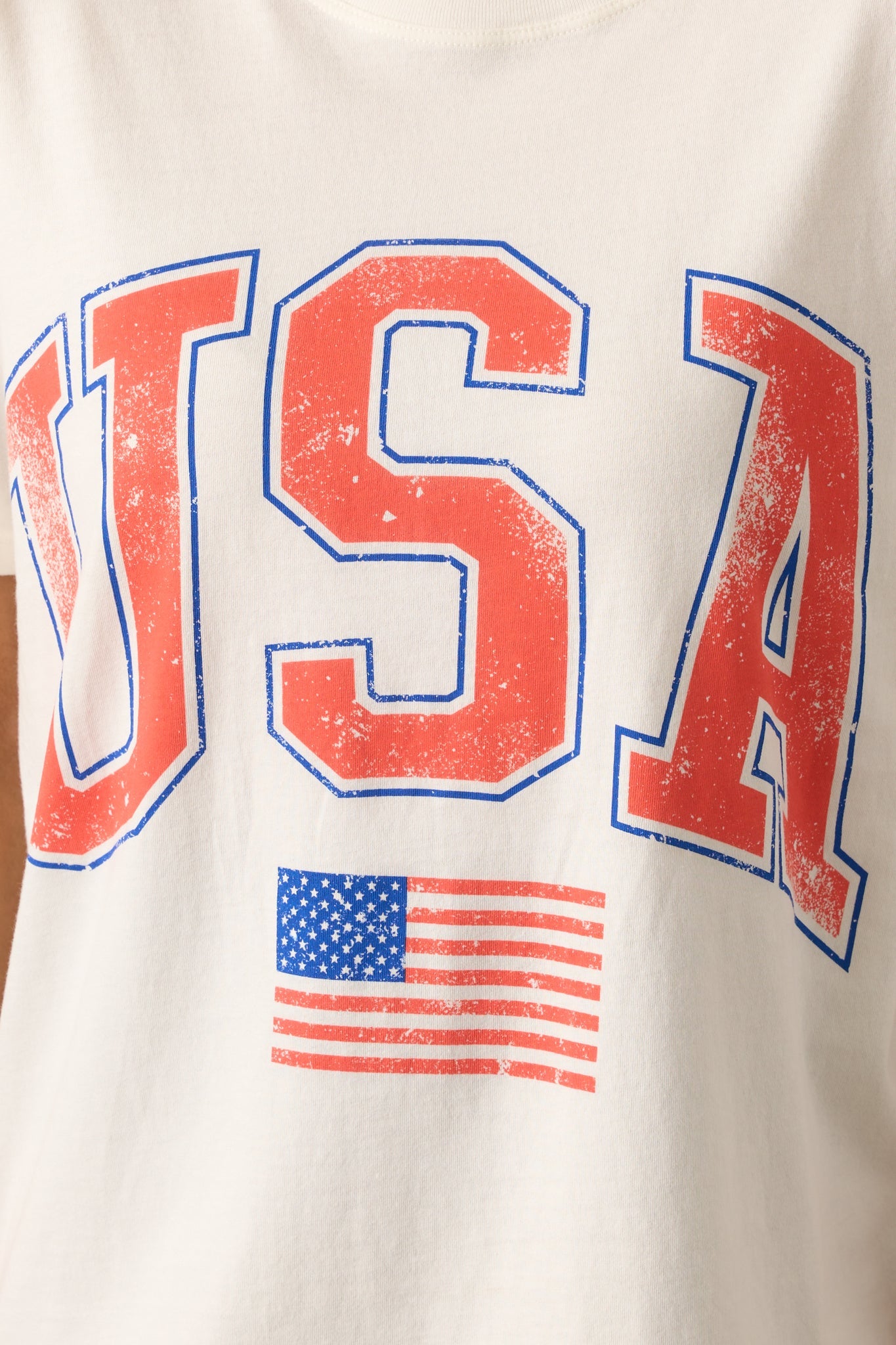 Z Supply Ivory Cotton USA Flag Boyfriend Tee