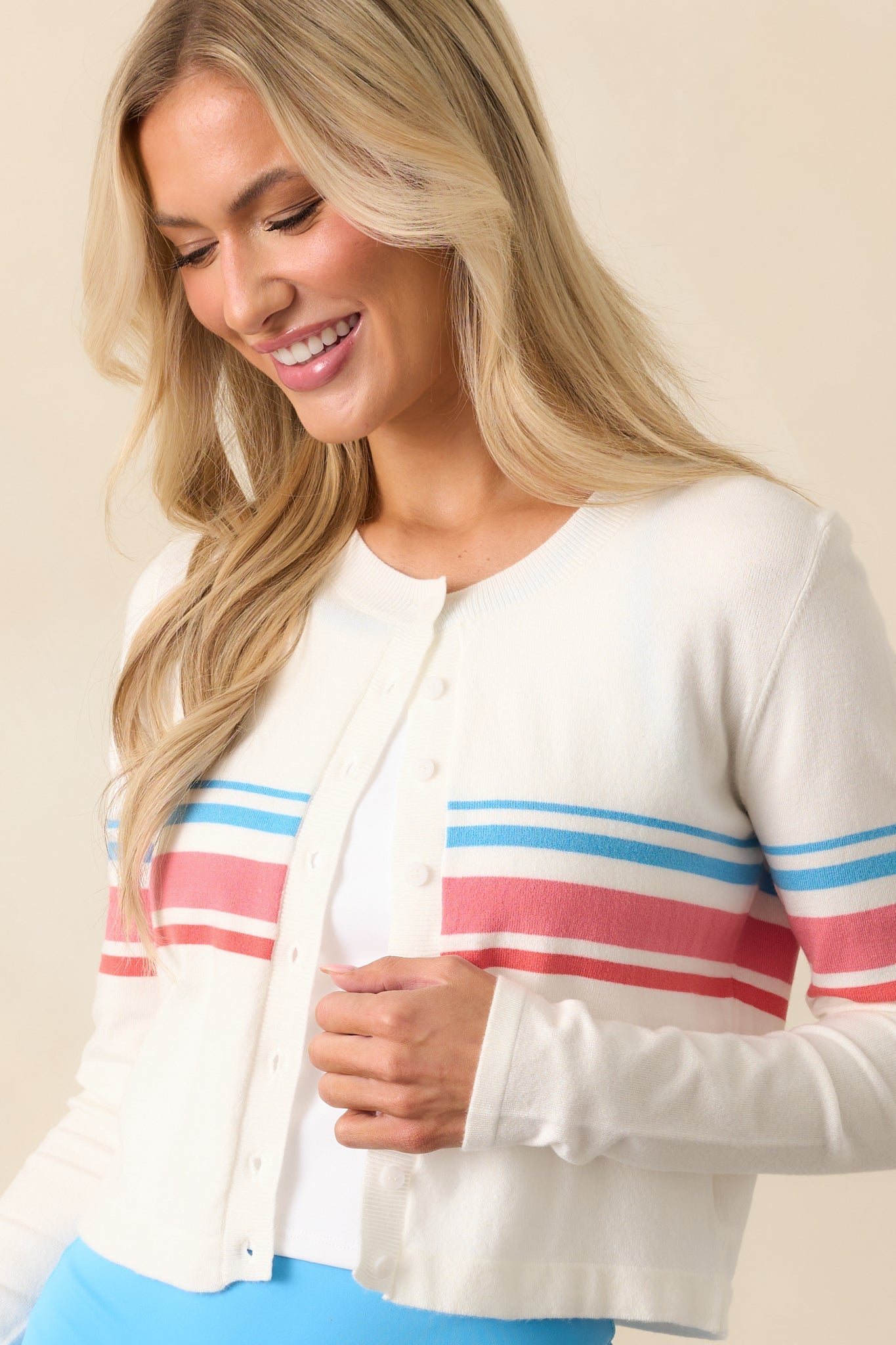 Z Supply White Studio Stripe Cropped Cardigan