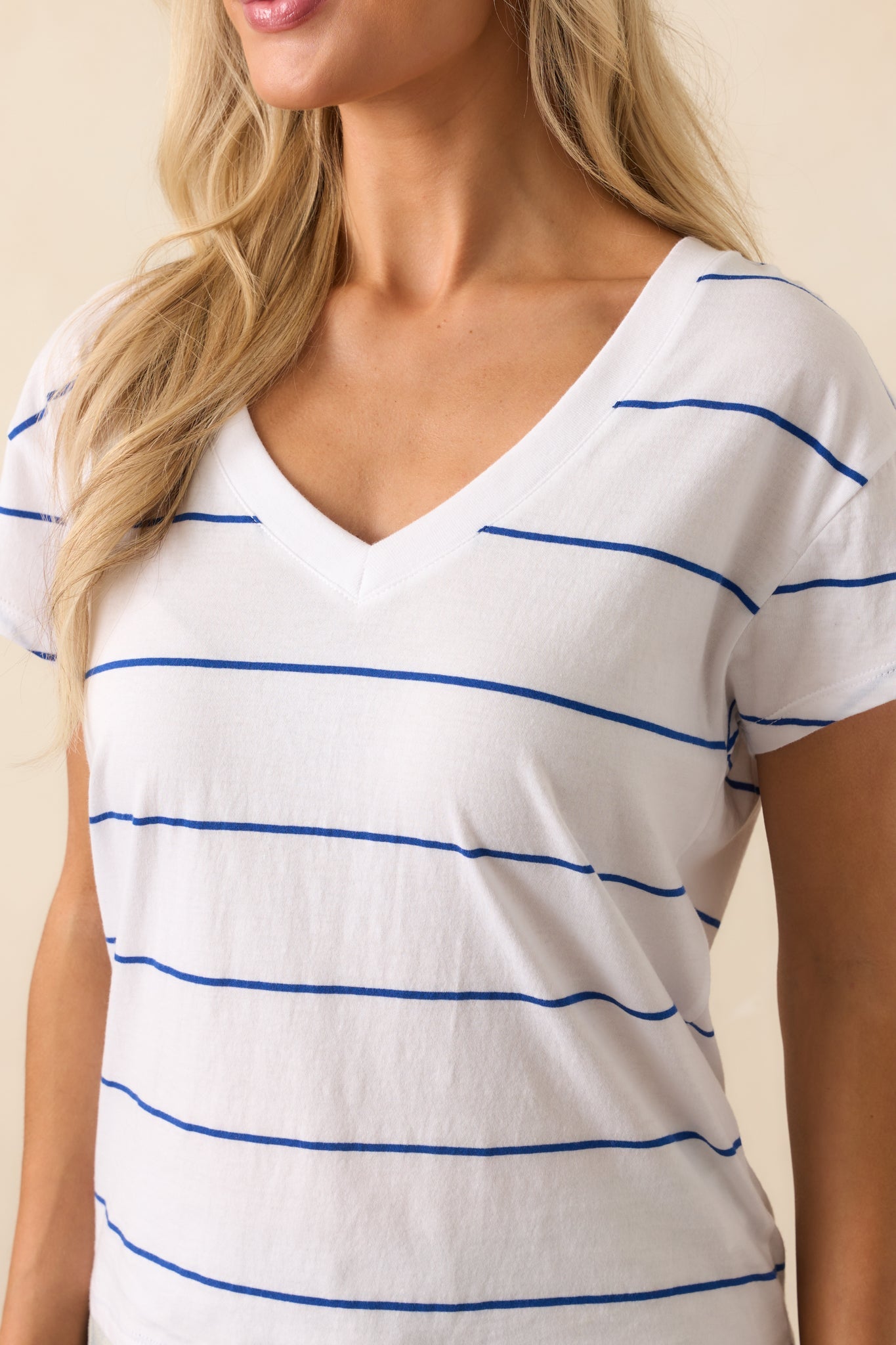 Z Supply Blue Striped Cotton Modern V-Neck Tee