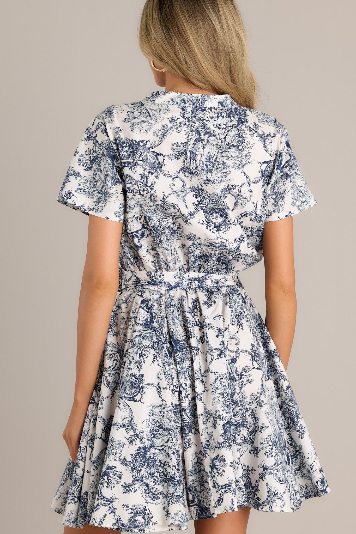 Coastal Vista 100% Cotton Navy Toile Mini Dress
