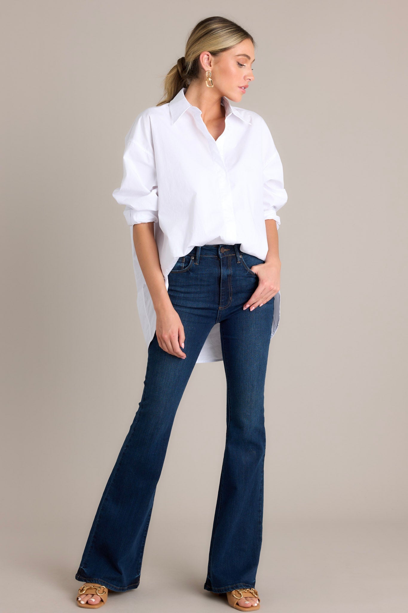 Chic Sophistication Cotton White Button Front Top