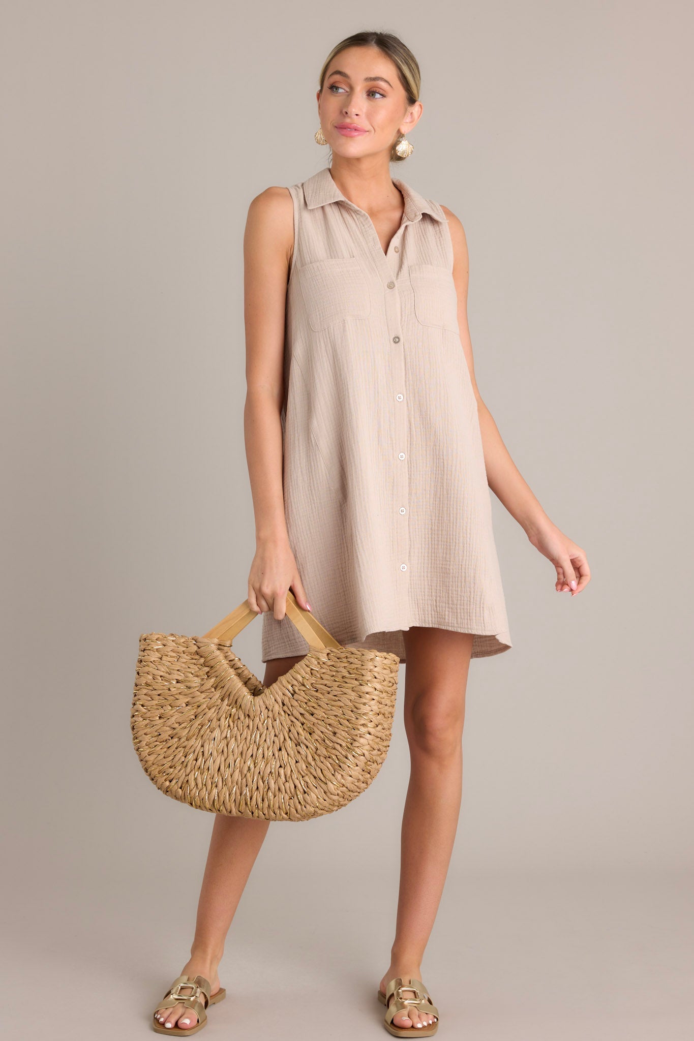 Z Supply New Light Putty Gauze Mini Dress