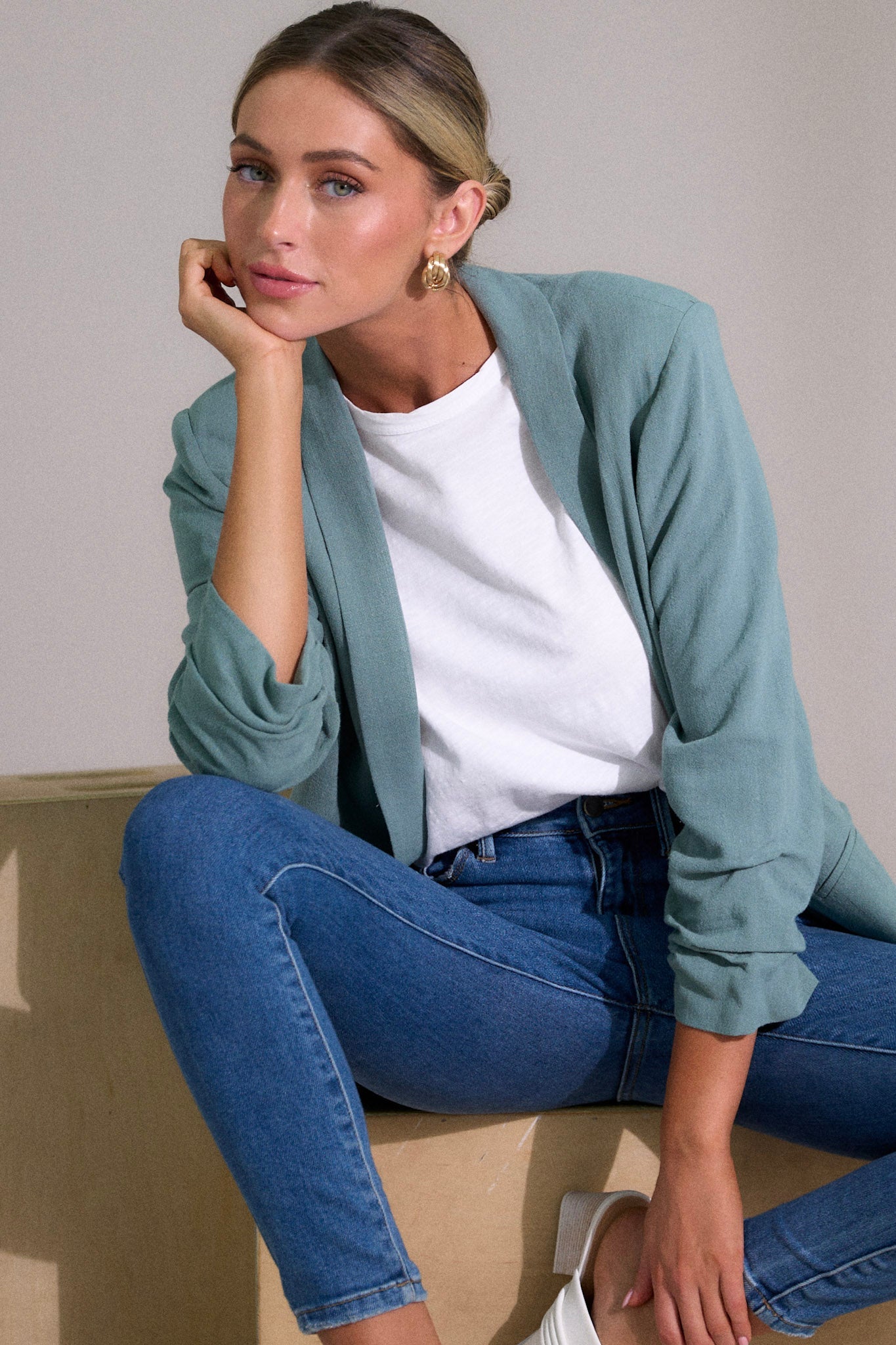 It's My Call Sage Green Linen Blazer